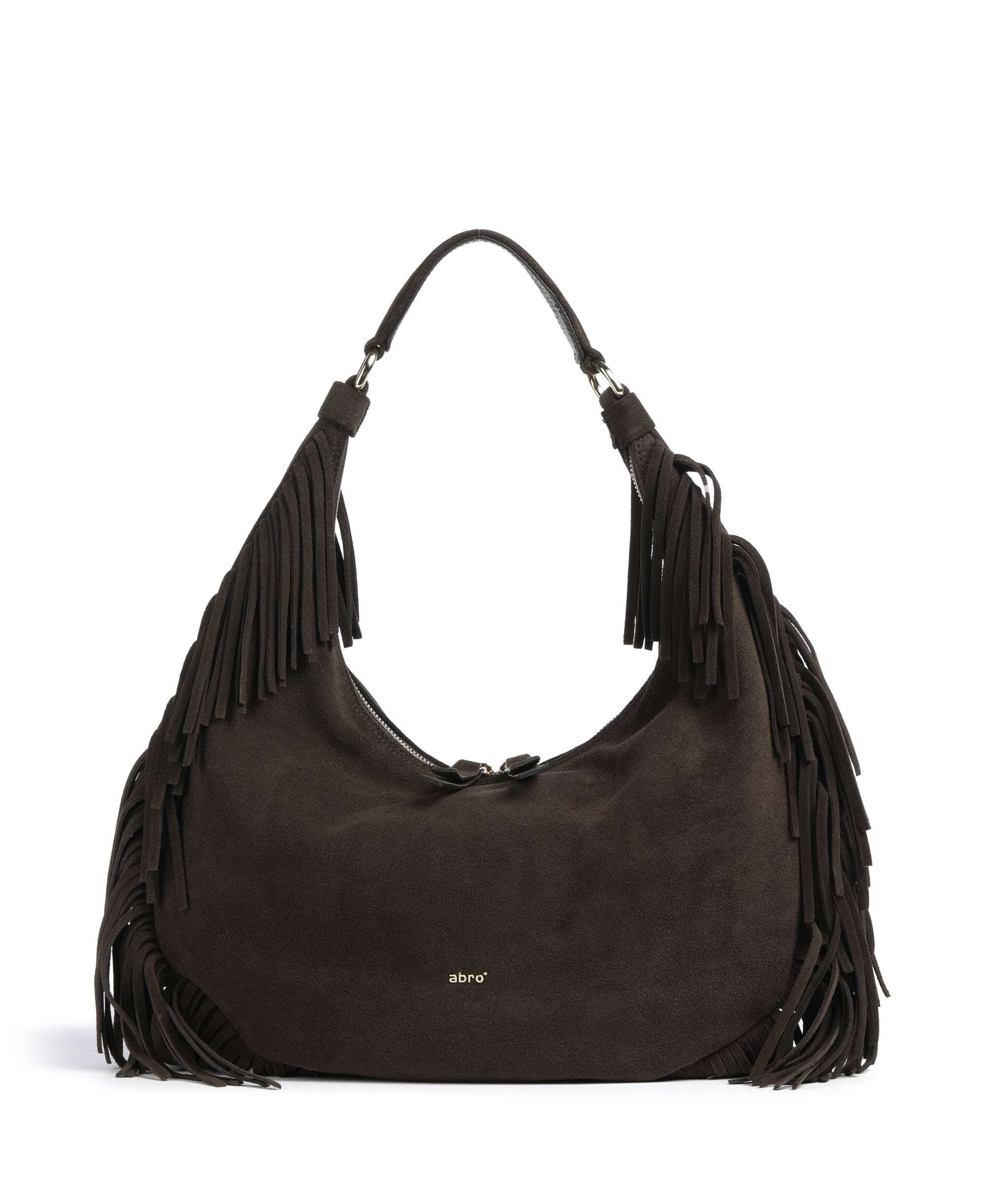 Abro Suede Nana Fringes Torebka worek dark brown
