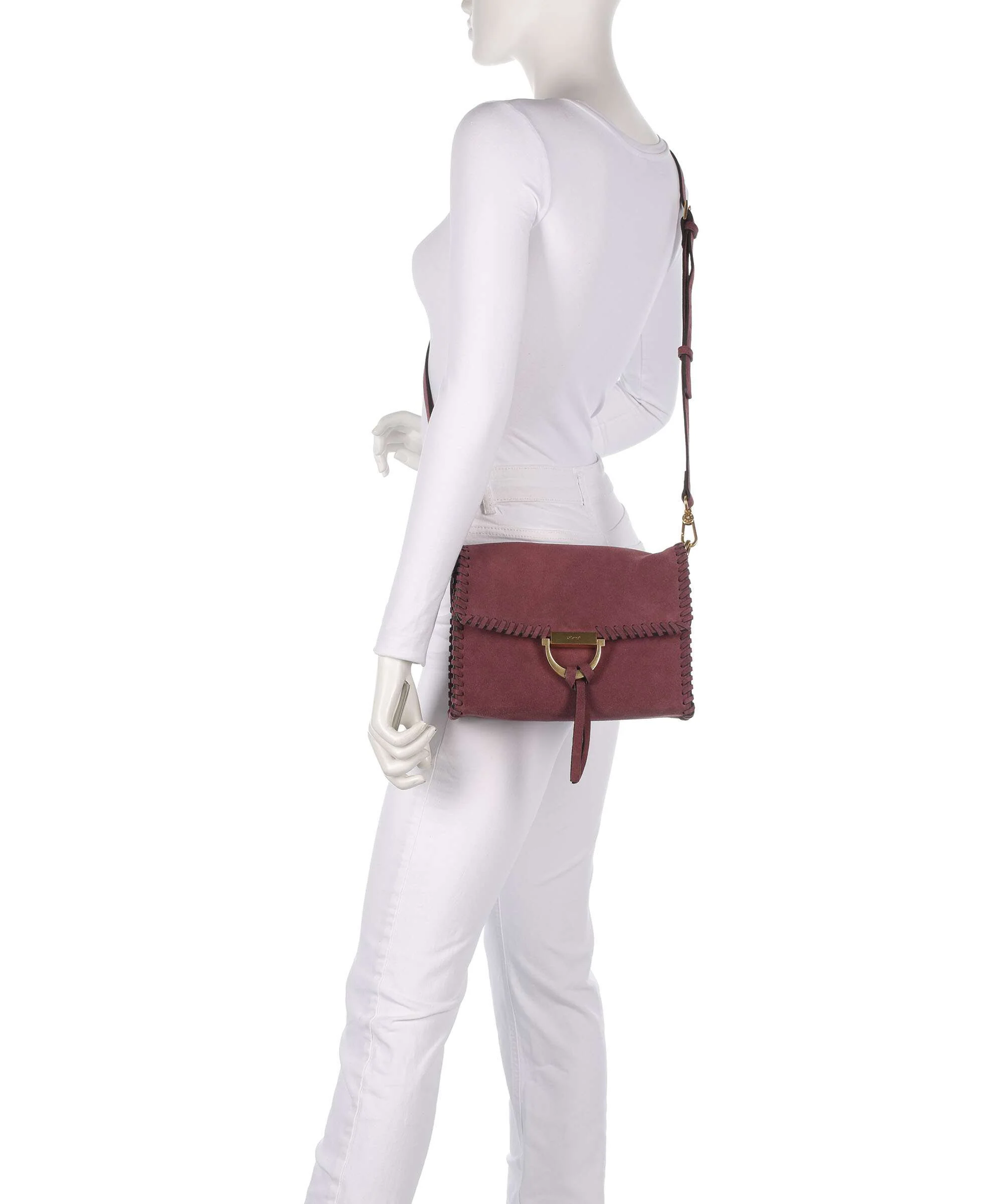 Abro Suede Temi Stitch Torba na ramię bordeaux - Image 4