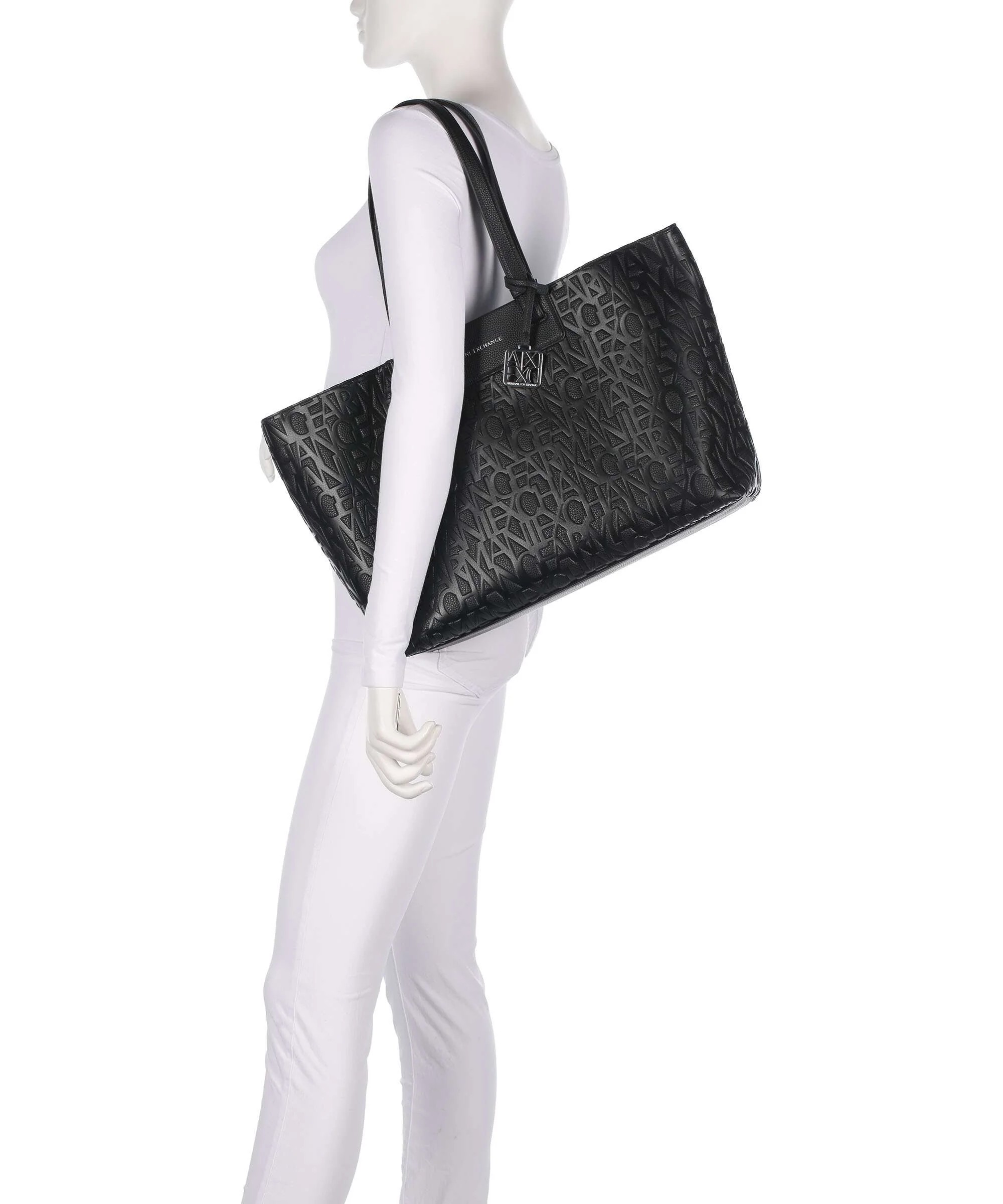 Armani Exchange Liz Monogram L Torba na zakupy black - Image 3