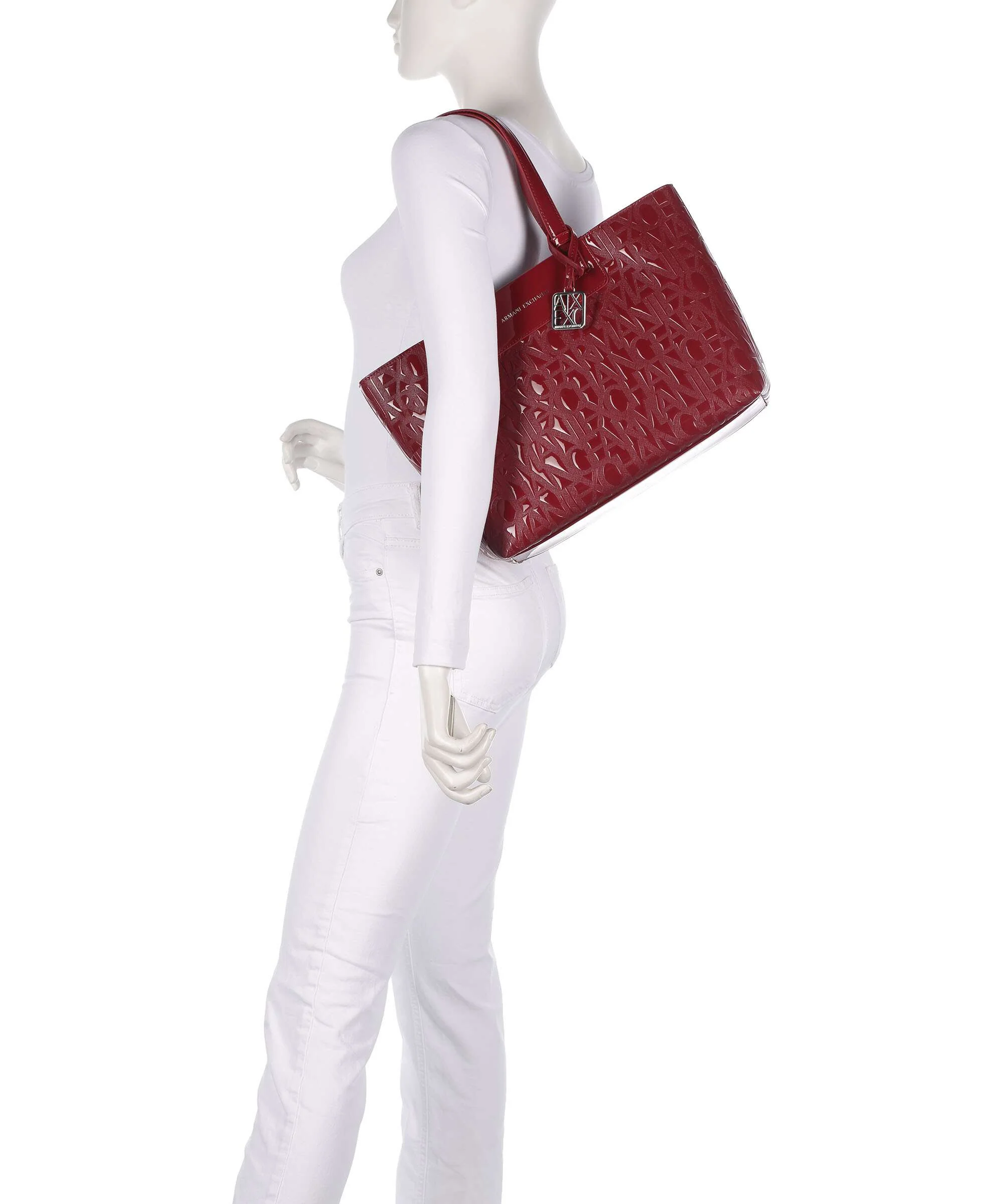 Armani Exchange Liz Patent M Torba na zakupy red dahlia - Image 3