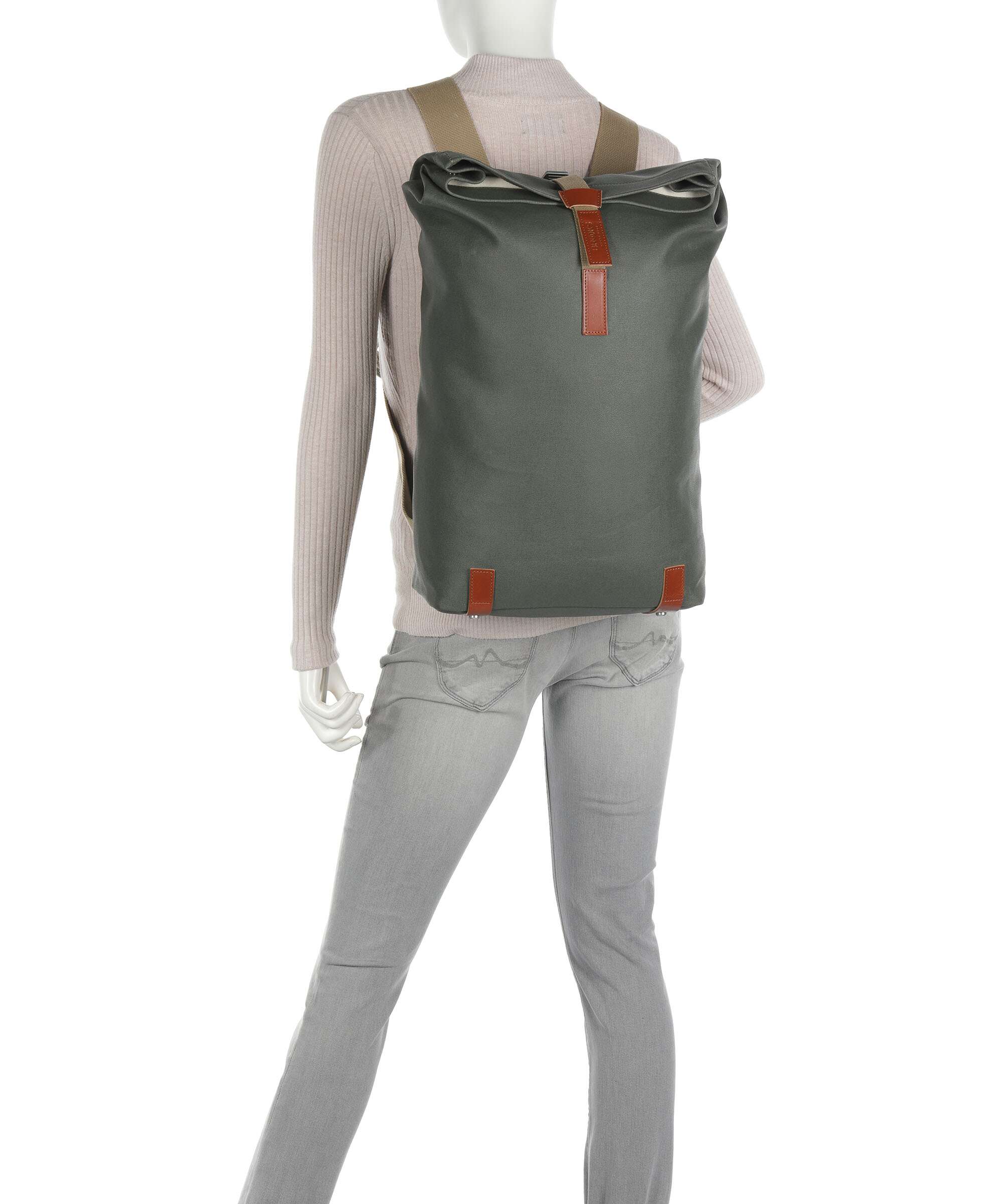 Brooks England Pickwick Cotton Canvas Large Plecak z rolowanym zamknięciem sage green/honey details - Image 3