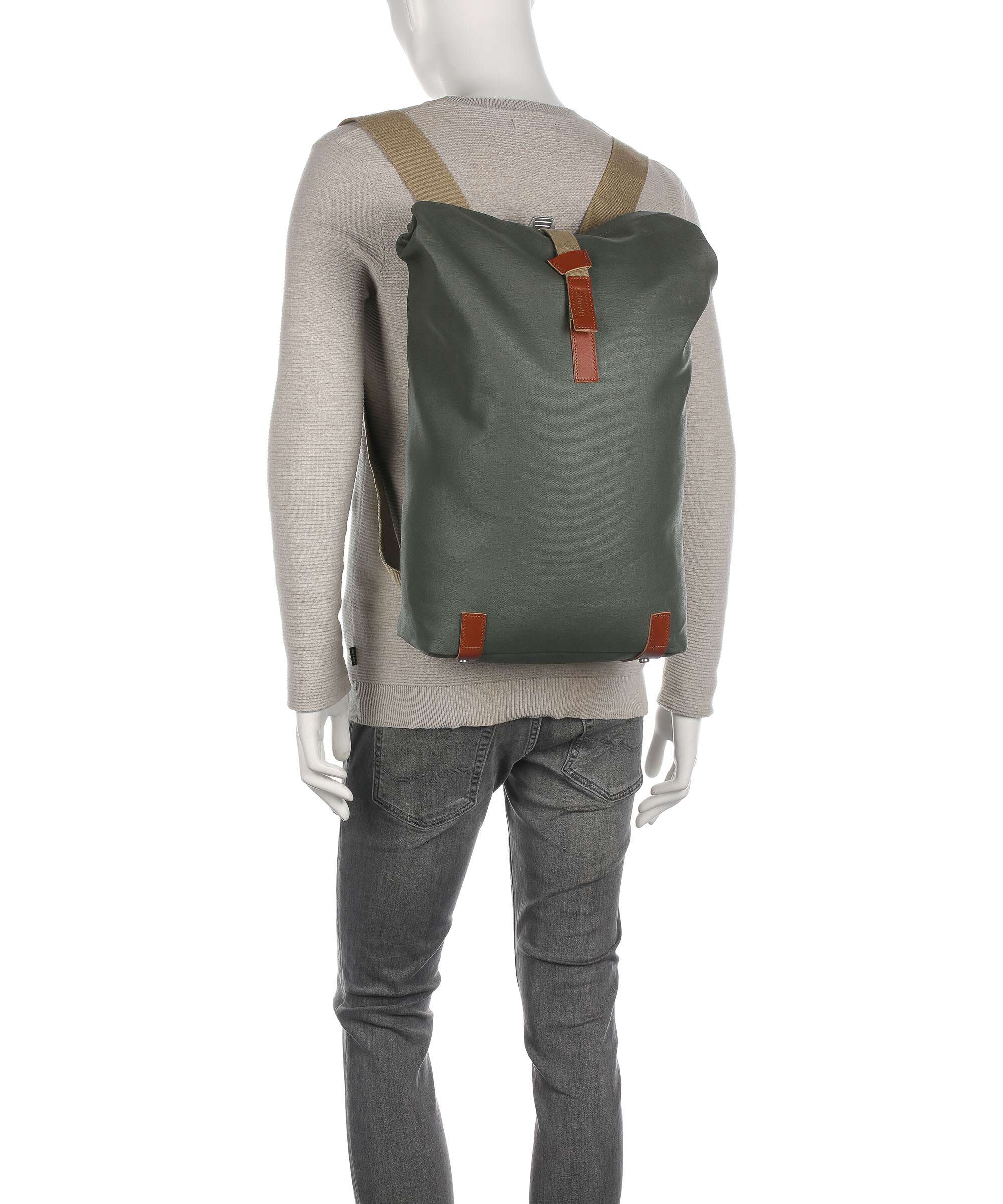 Brooks England Pickwick Cotton Canvas Large Plecak z rolowanym zamknięciem sage green/honey details - Image 4