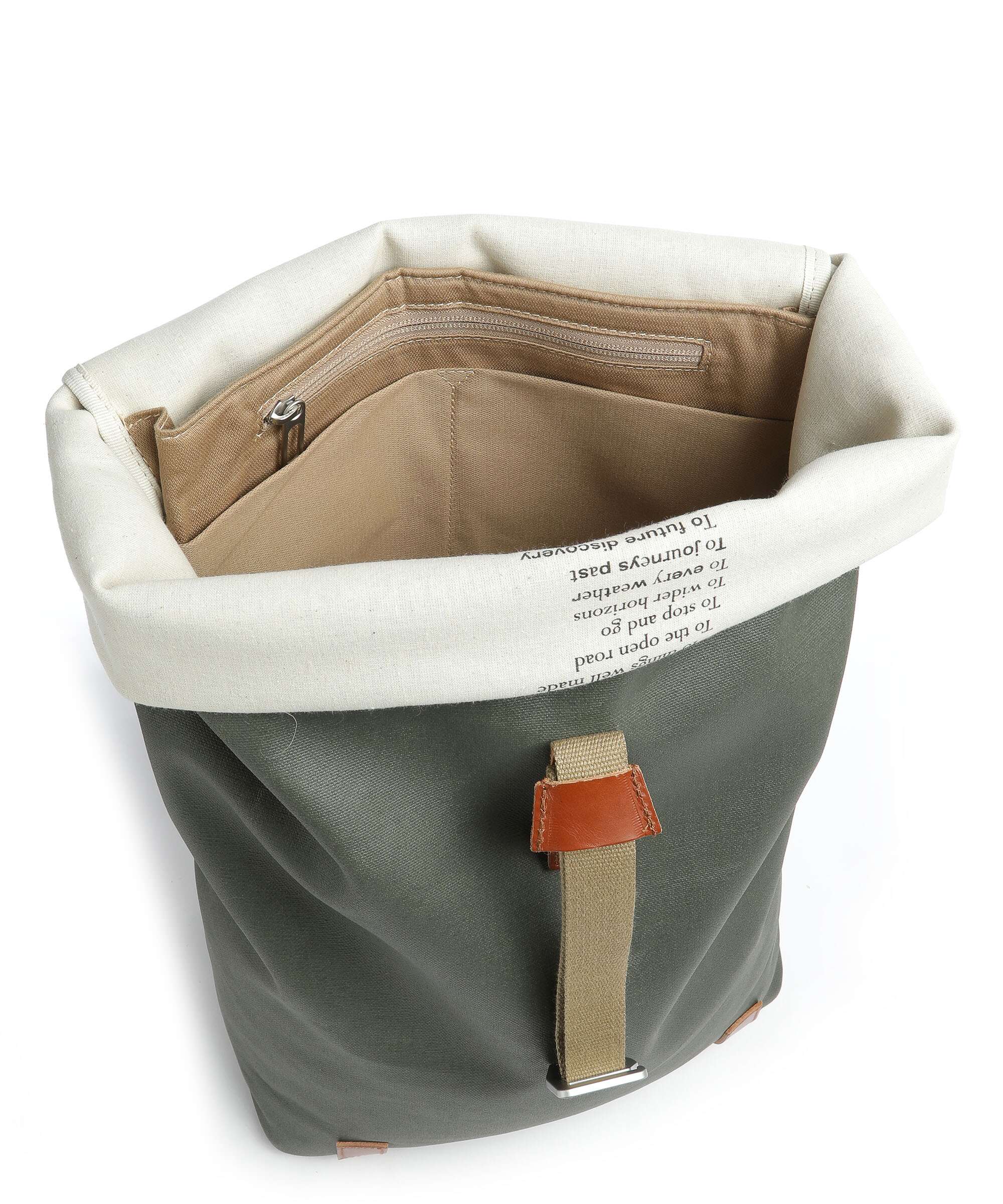 Brooks England Pickwick Cotton Canvas Large Plecak z rolowanym zamknięciem sage green/honey details - Image 6