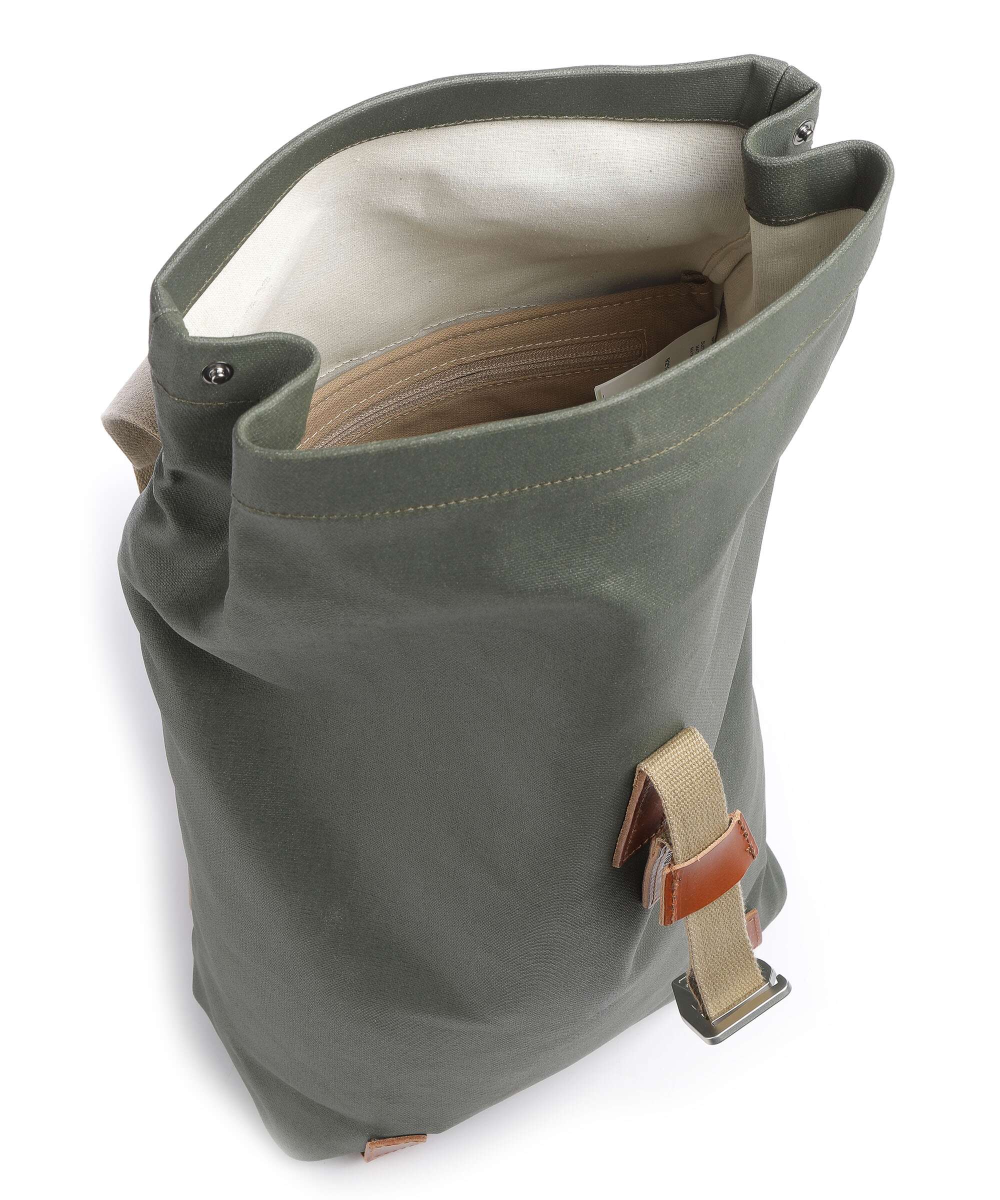 Brooks England Pickwick Cotton Canvas Small Plecak z rolowanym zamknięciem sage green/honey details - Image 7