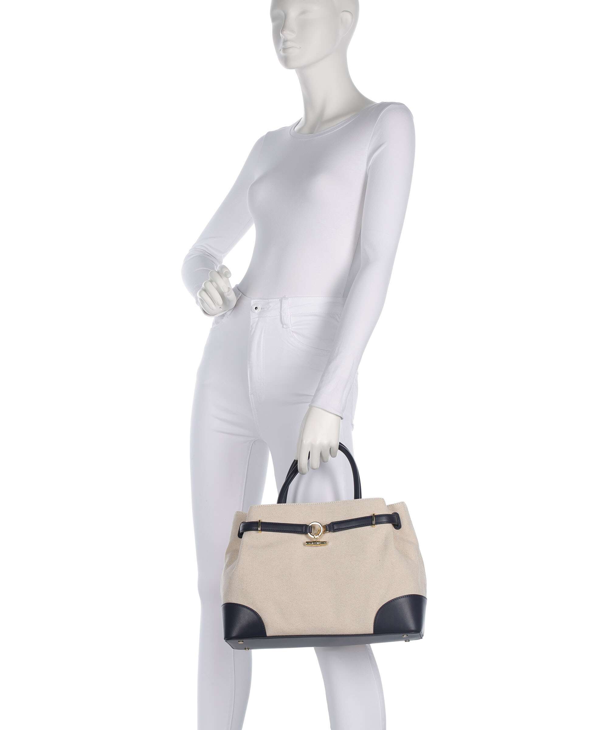 Lauren Ralph Lauren Blaike Large Torebka natural/buff canvas/refined navy - Image 3