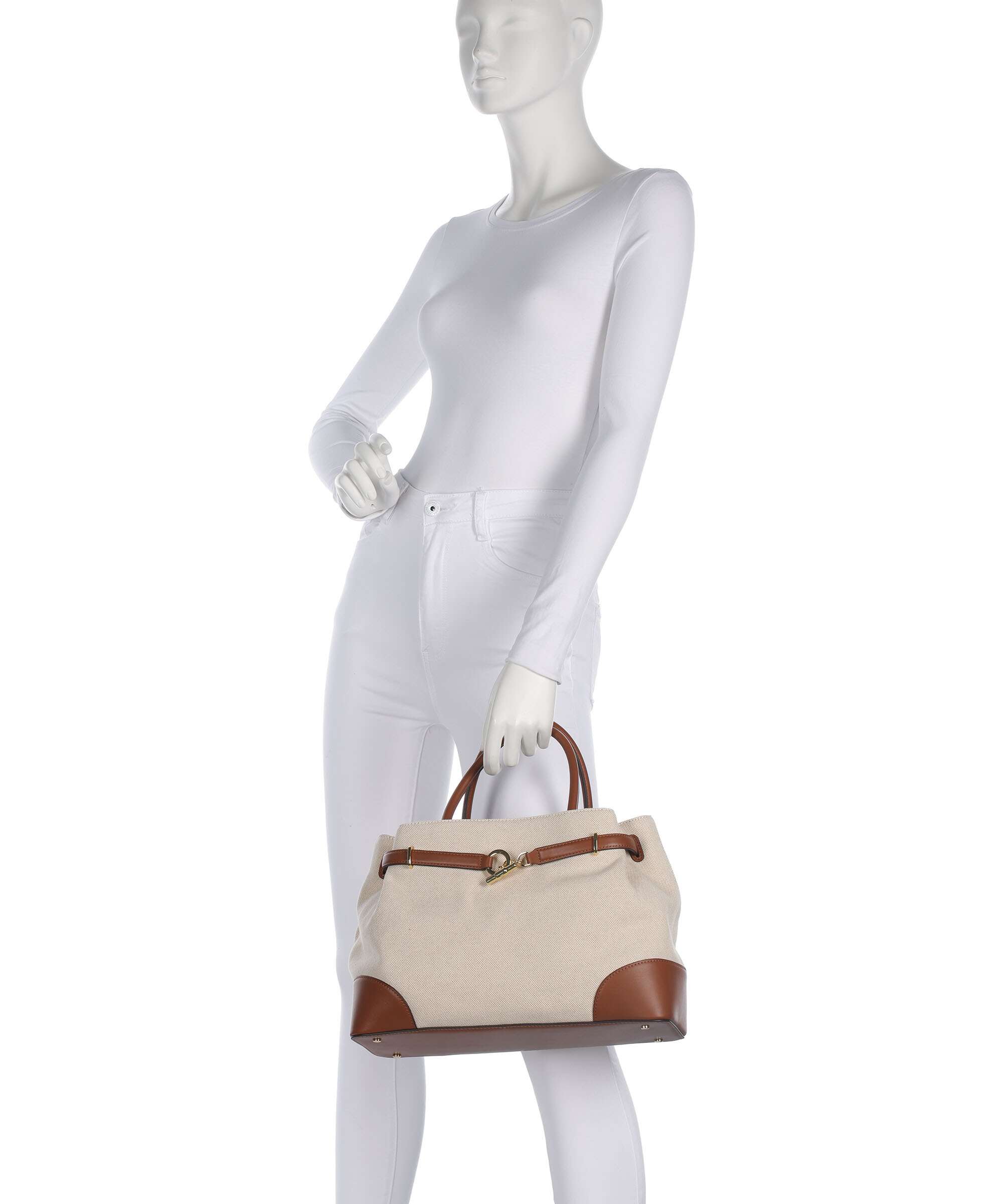 Lauren Ralph Lauren Blaike Large Torebka natural/buff canvas/lauren tan - Image 3