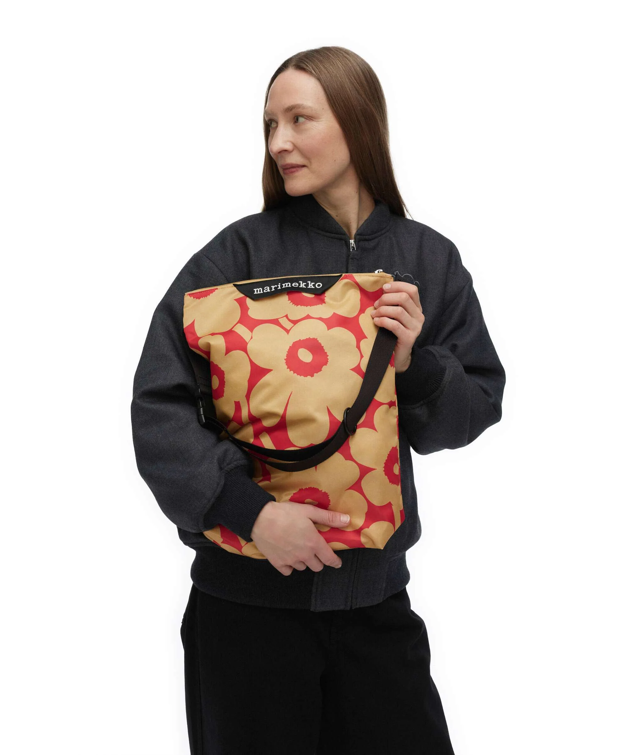 Marimekko Neat Unikko M Torebka worek light brown/red - Image 3