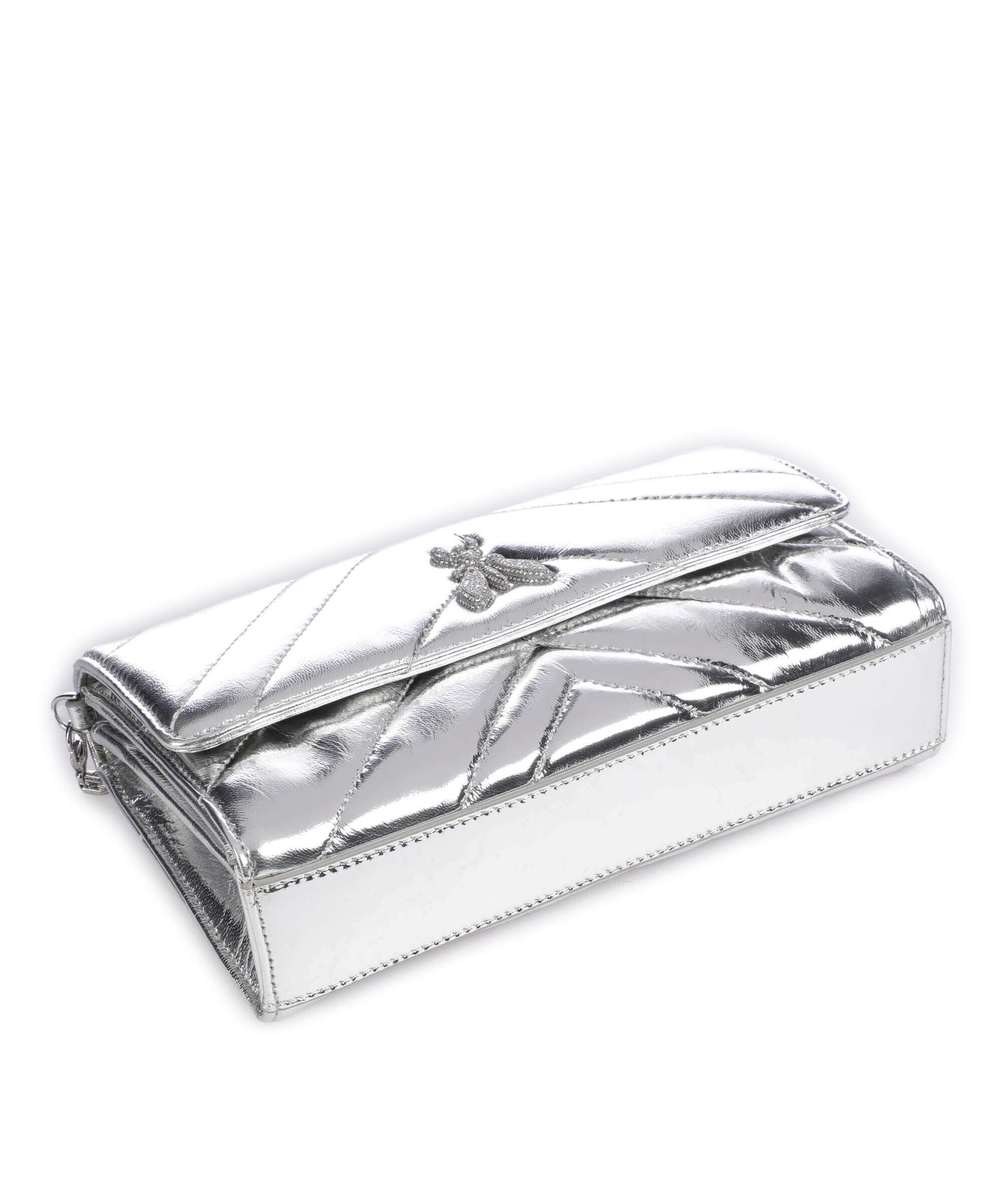 Patrizia Pepe Fly Quilted Metallic Torba przez ramię craquele silver - Image 5