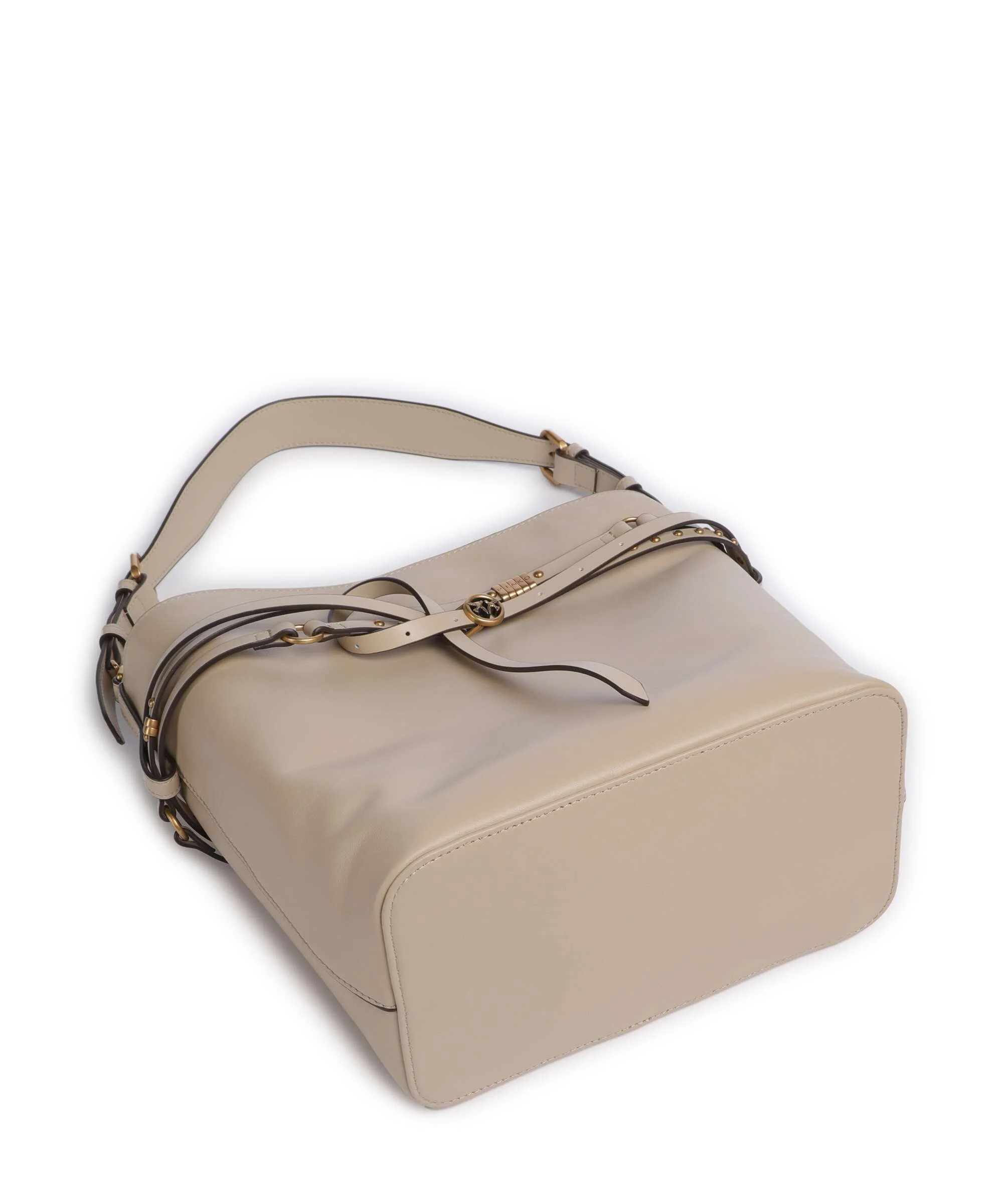 Pinko Belt Classic Torebka worek beige/grigio fumo/antique gold - Image 5