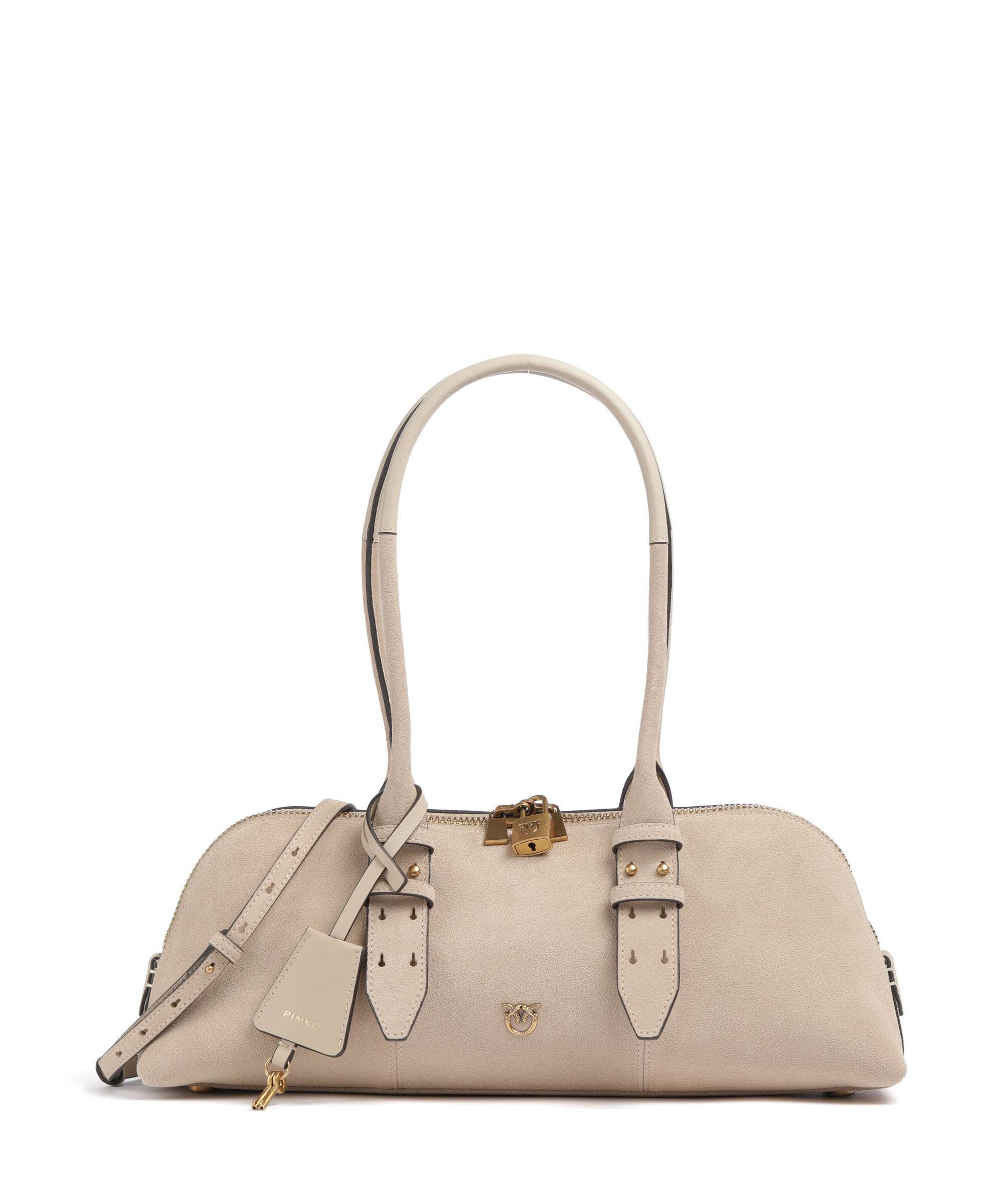 Pinko Bowling Horizontal Big Torba na ramię beige/grigio fumo/antique gold