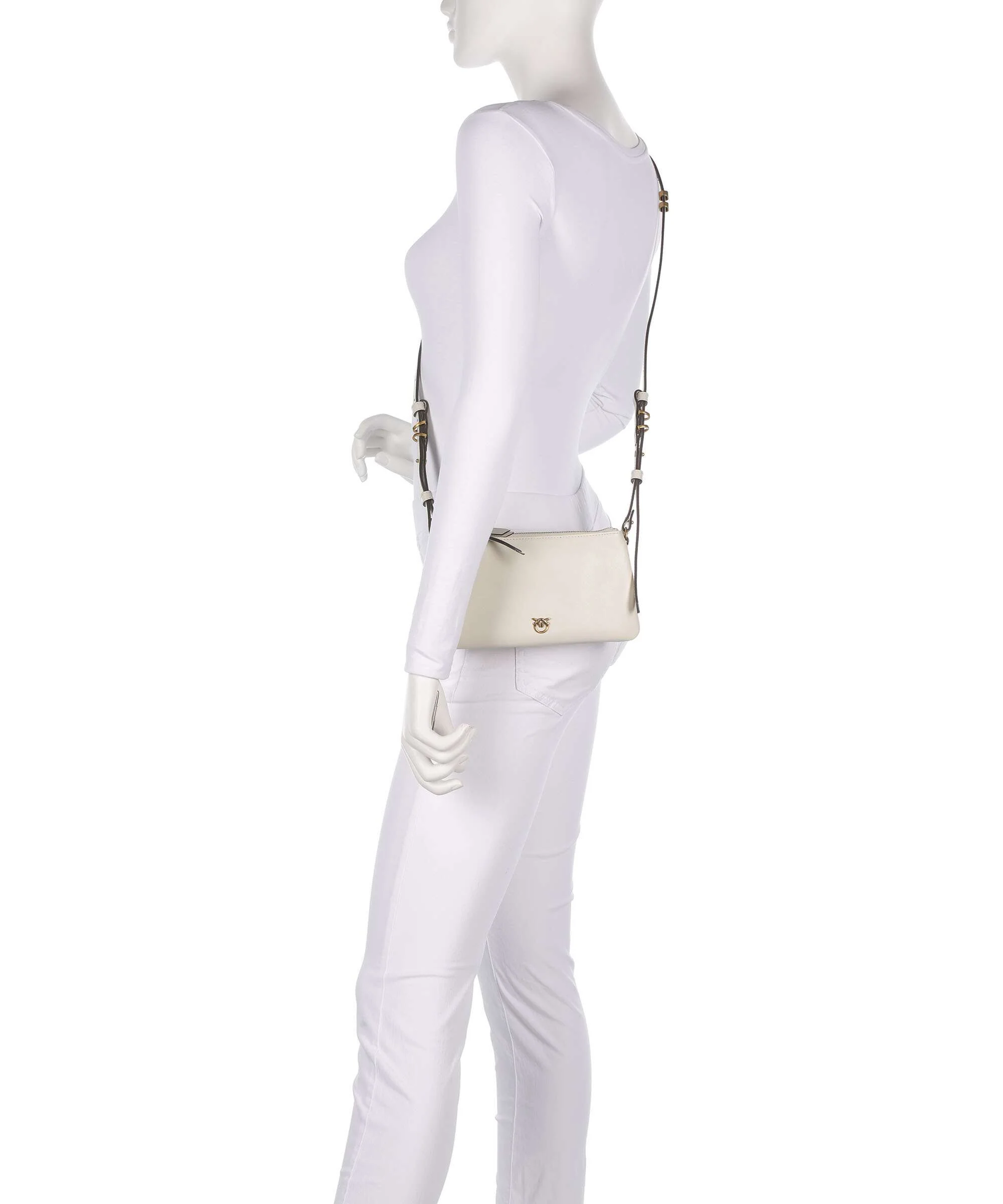 Pinko Double Mini Torba na ramię bianco seta/antique gold - Image 3