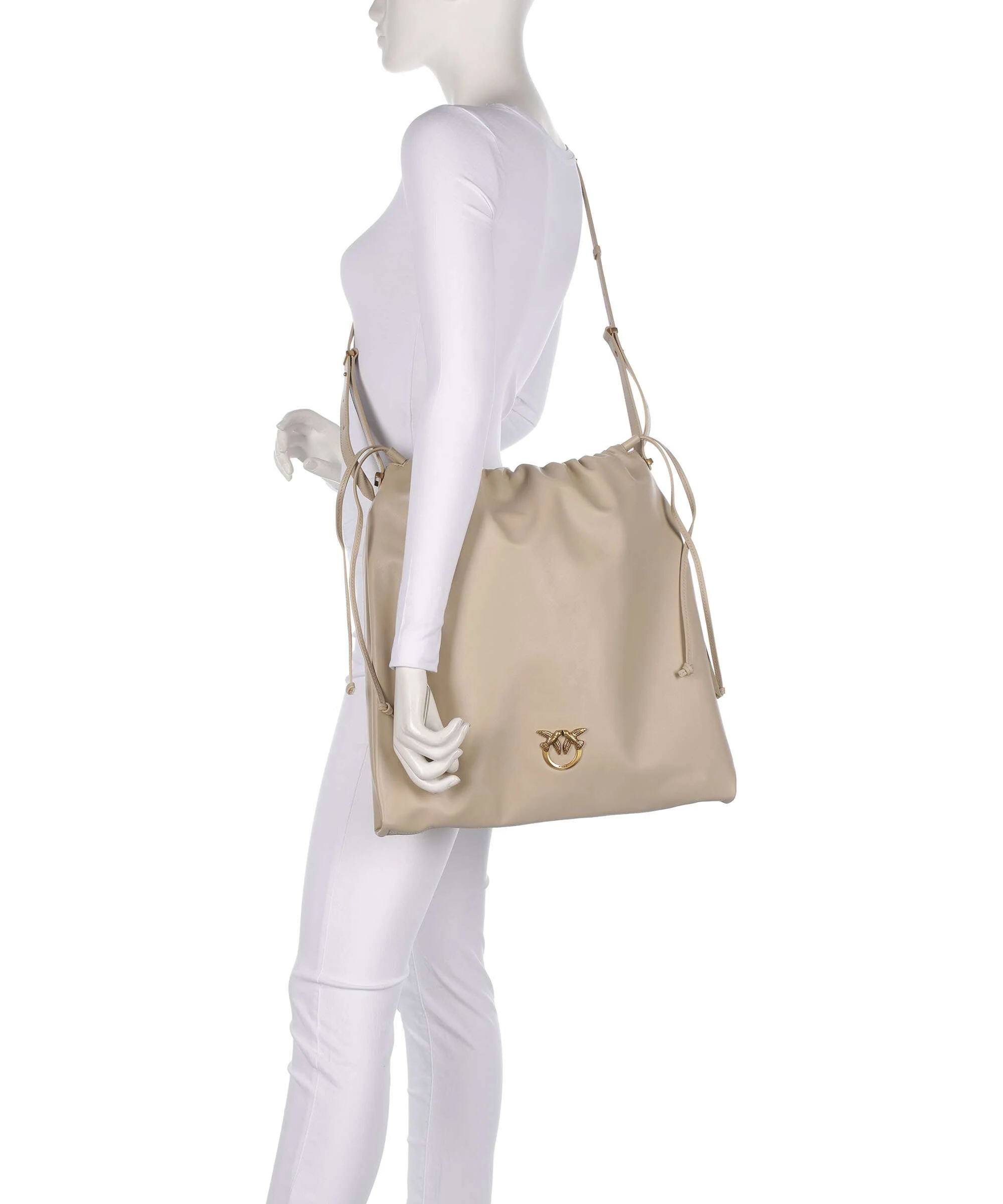 Pinko Extra Slouchy Torebka worek beige/grigio fumo/antique gold - Image 3