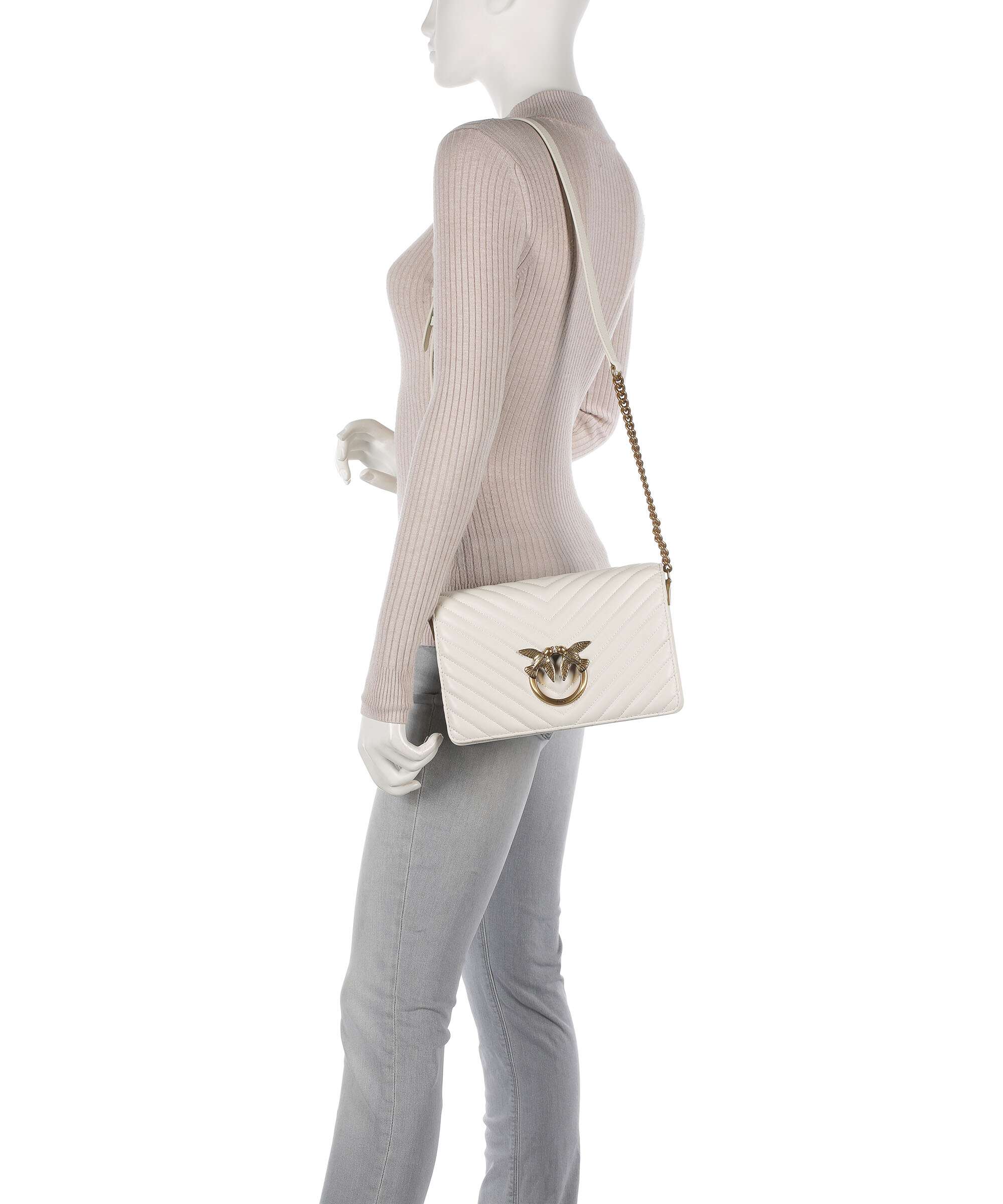 Pinko Love Click Classic Torba przez ramię bianco seta/antique gold - Image 3