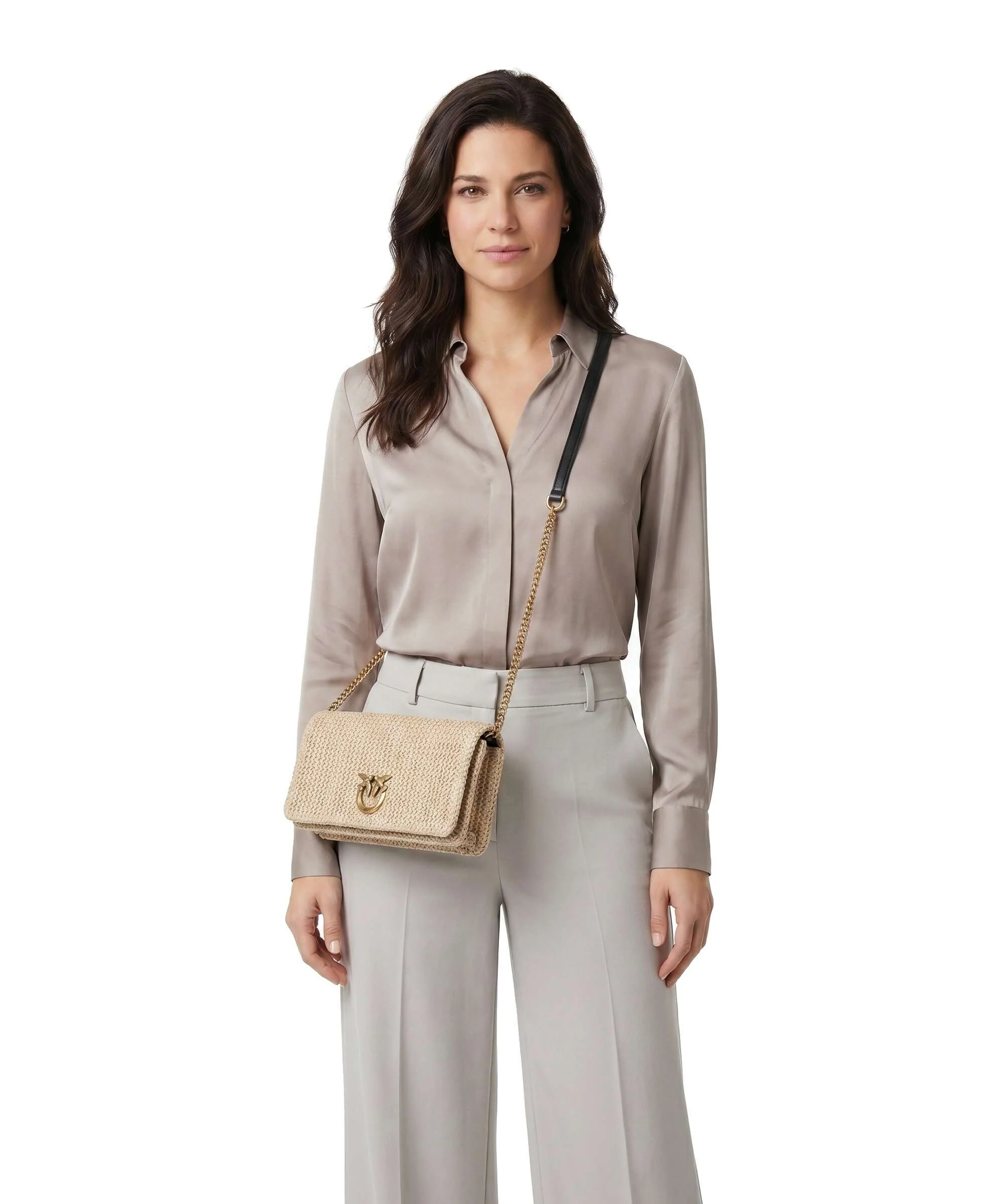 Pinko Love Click Soft Horizontal Classic Torba przez ramię rafia/nero/antique gold - Image 3