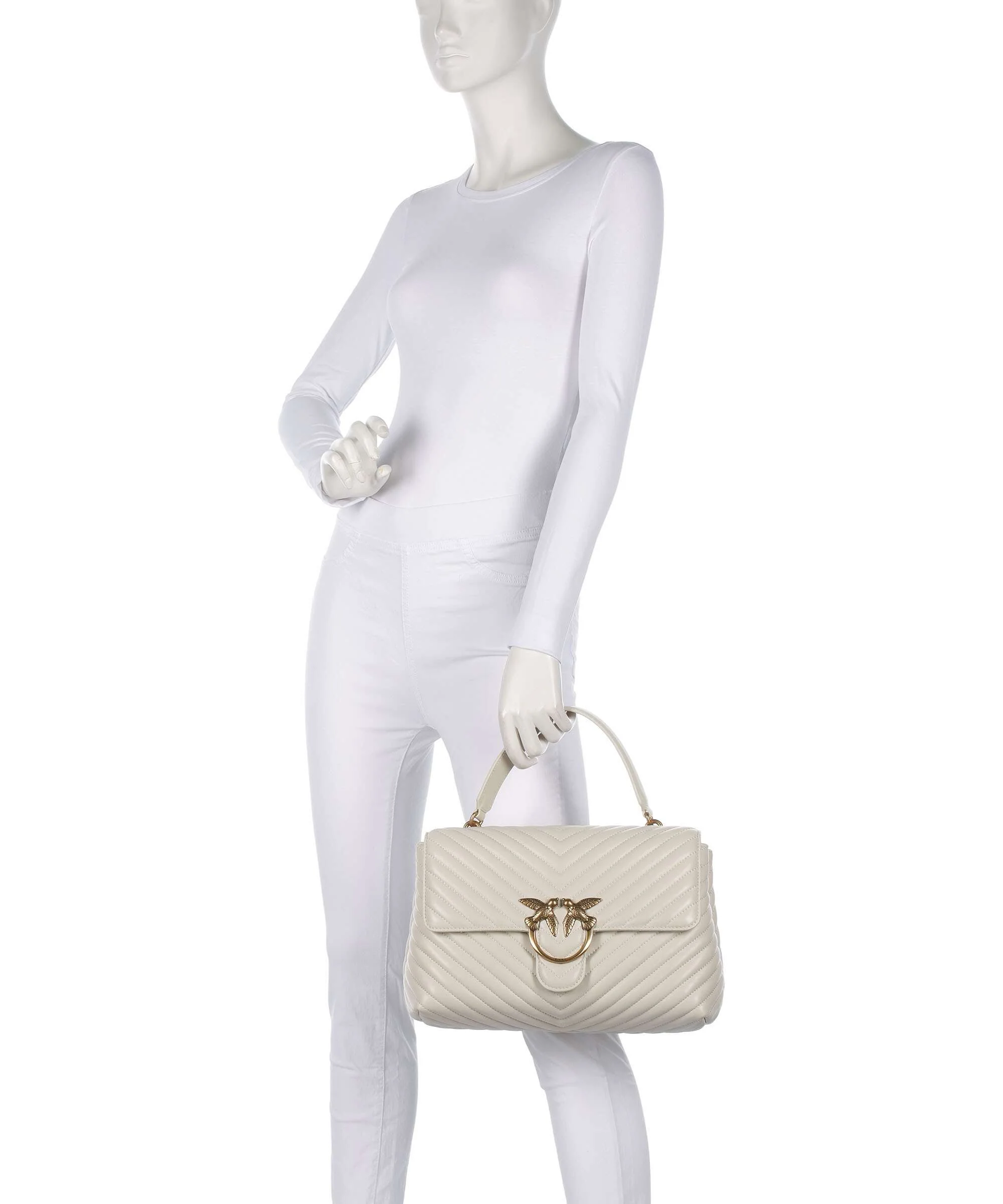 Pinko Love Lady Puff Big Torebka bianco seta/antique gold - Image 3