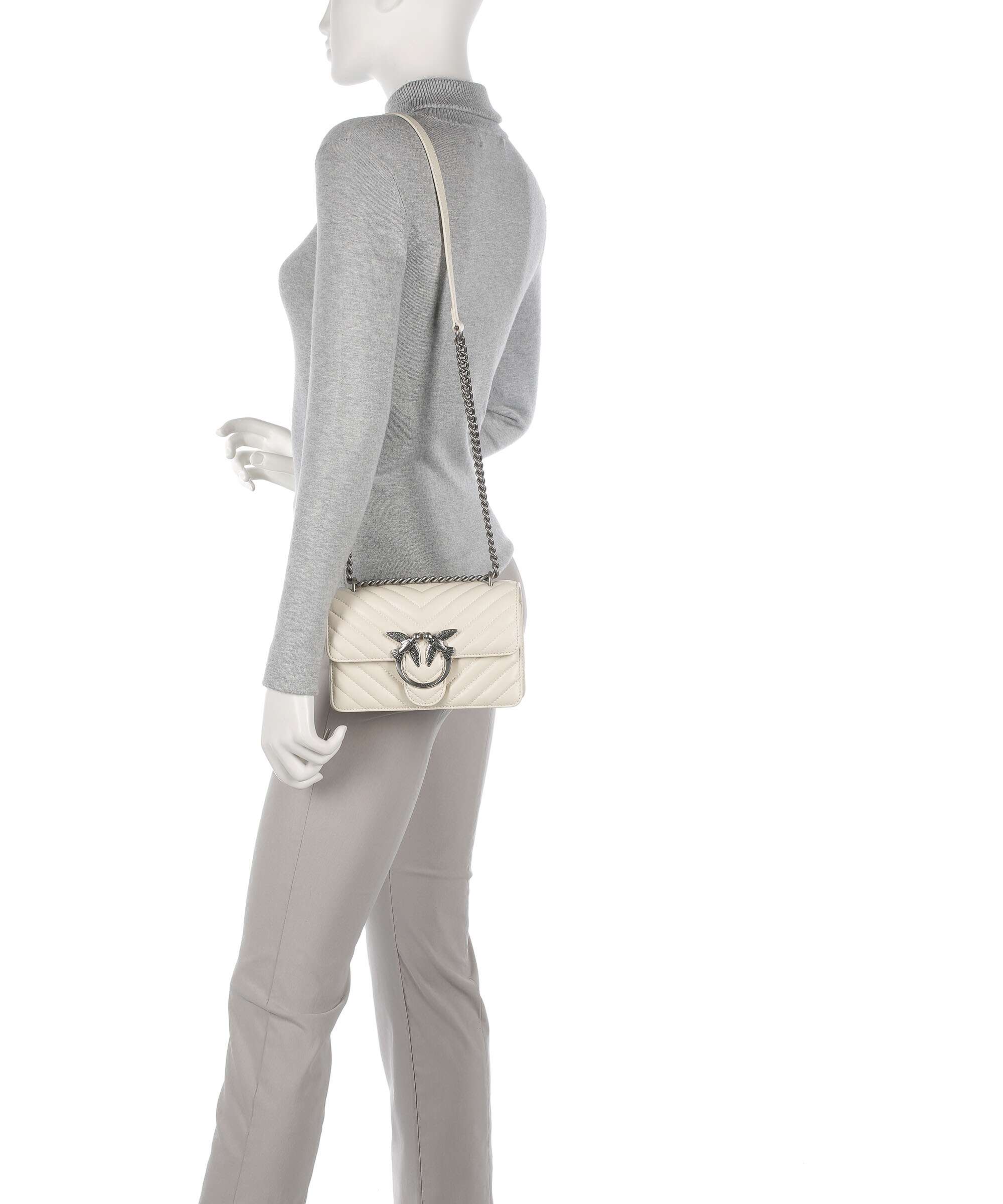 Pinko Love One Mini Torba na ramię bianco seta/old silver - Image 3