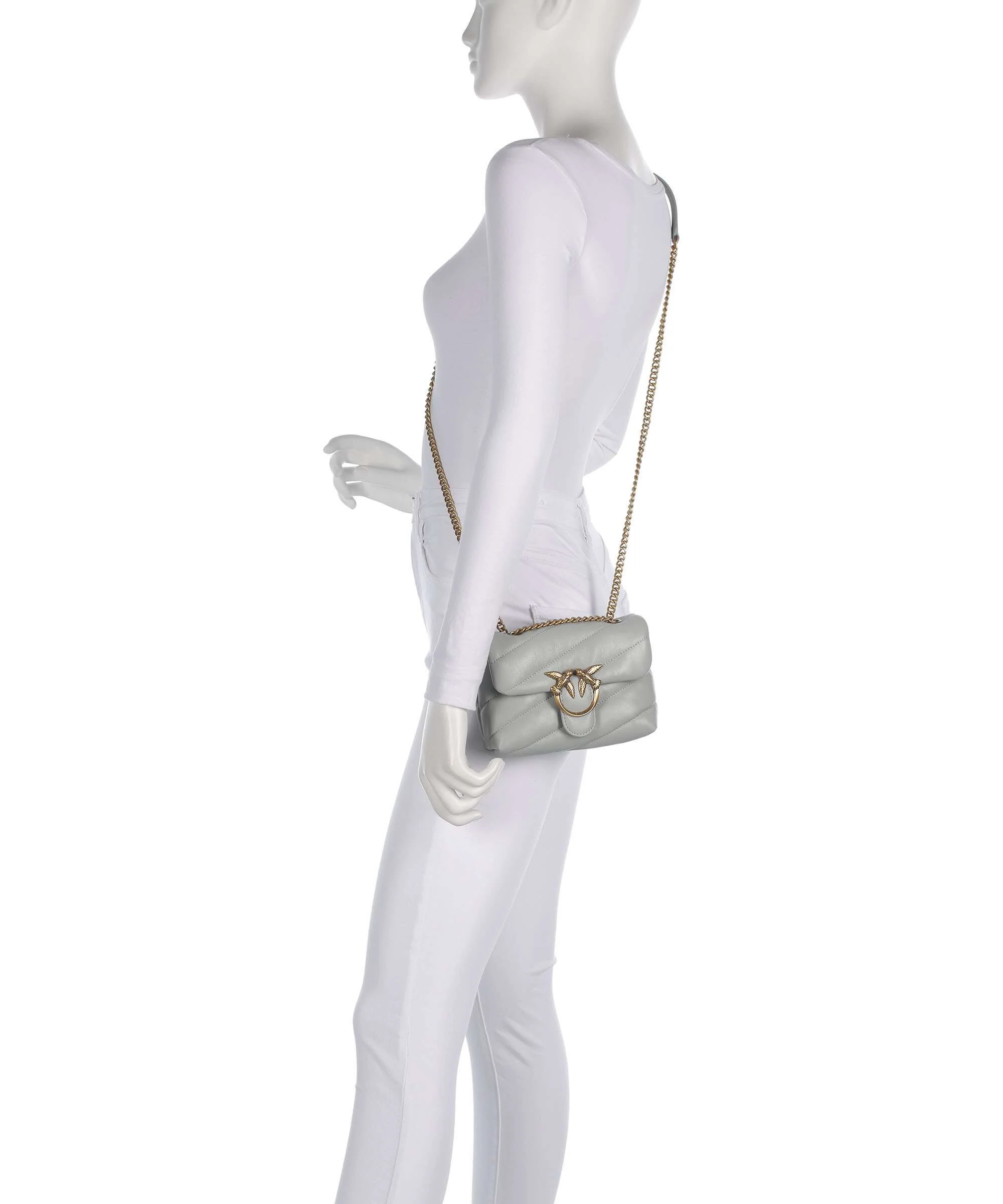 Pinko Love Puff Baby Torba na ramię grigio perla/antique gold - Image 3