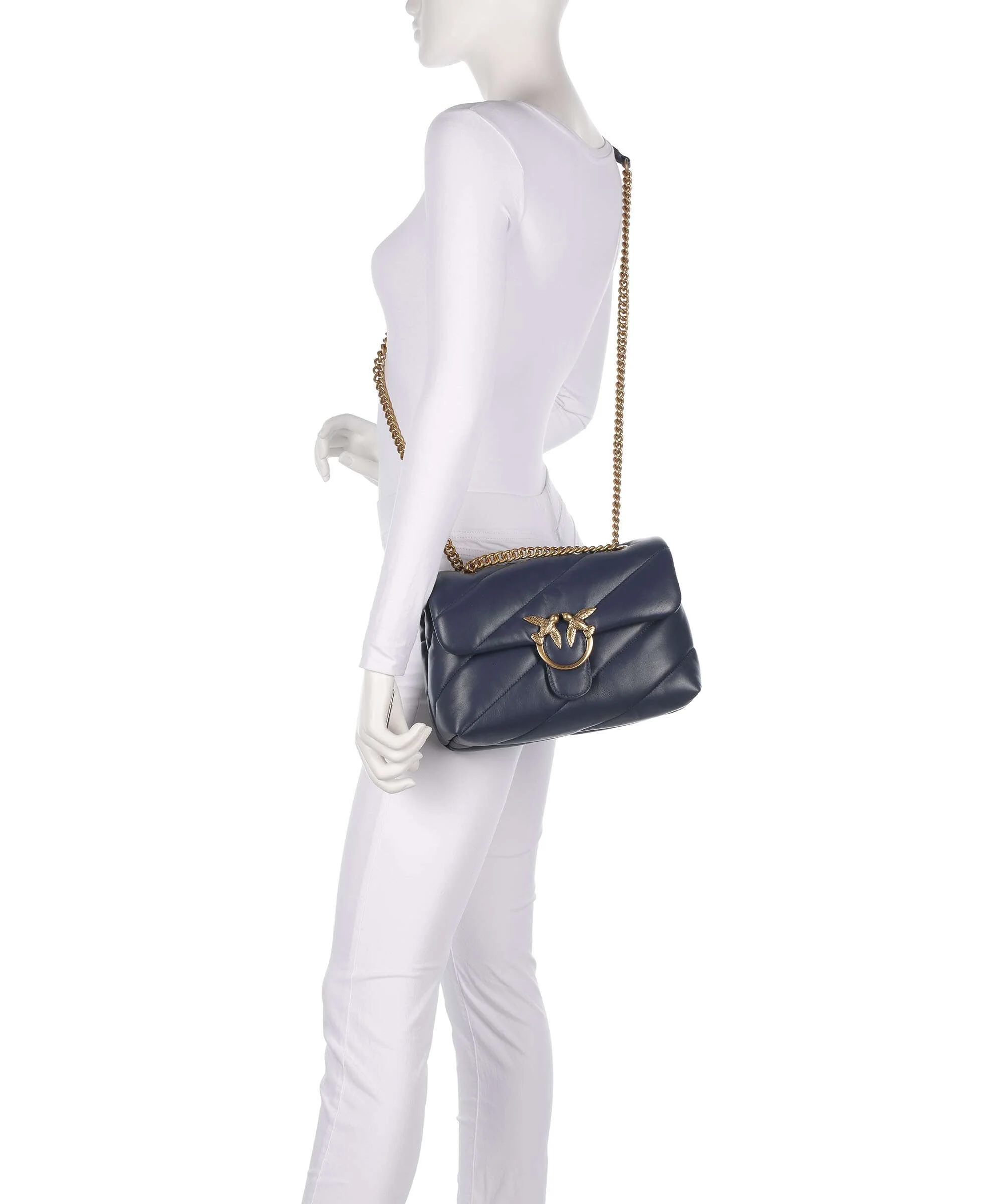 Pinko Love Puff Classic Torba na ramię blu indaco ombroso/antique gold - Image 3