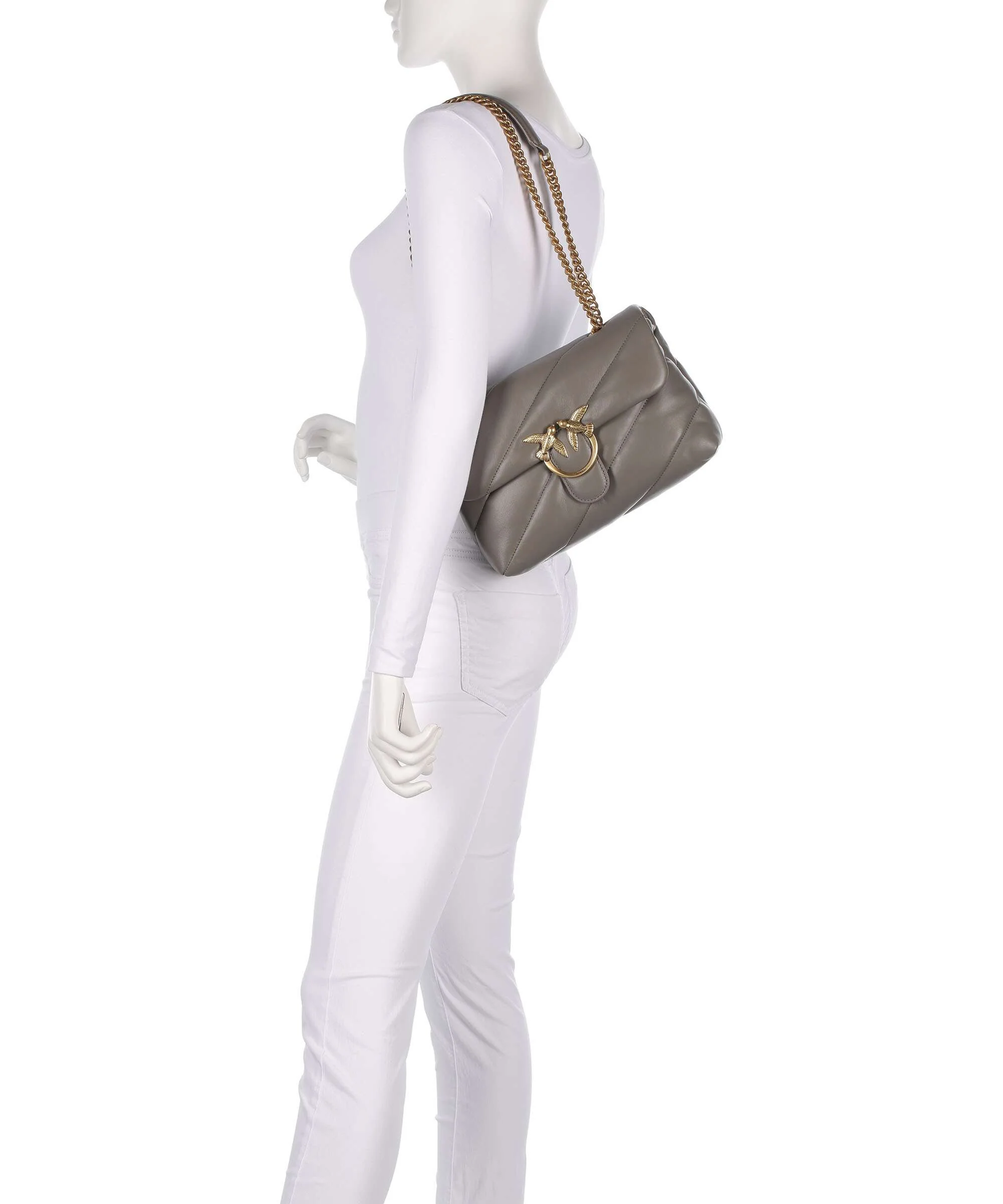 Pinko Love Puff Classic Torba na ramię grigio asfalto/antique gold - Image 4