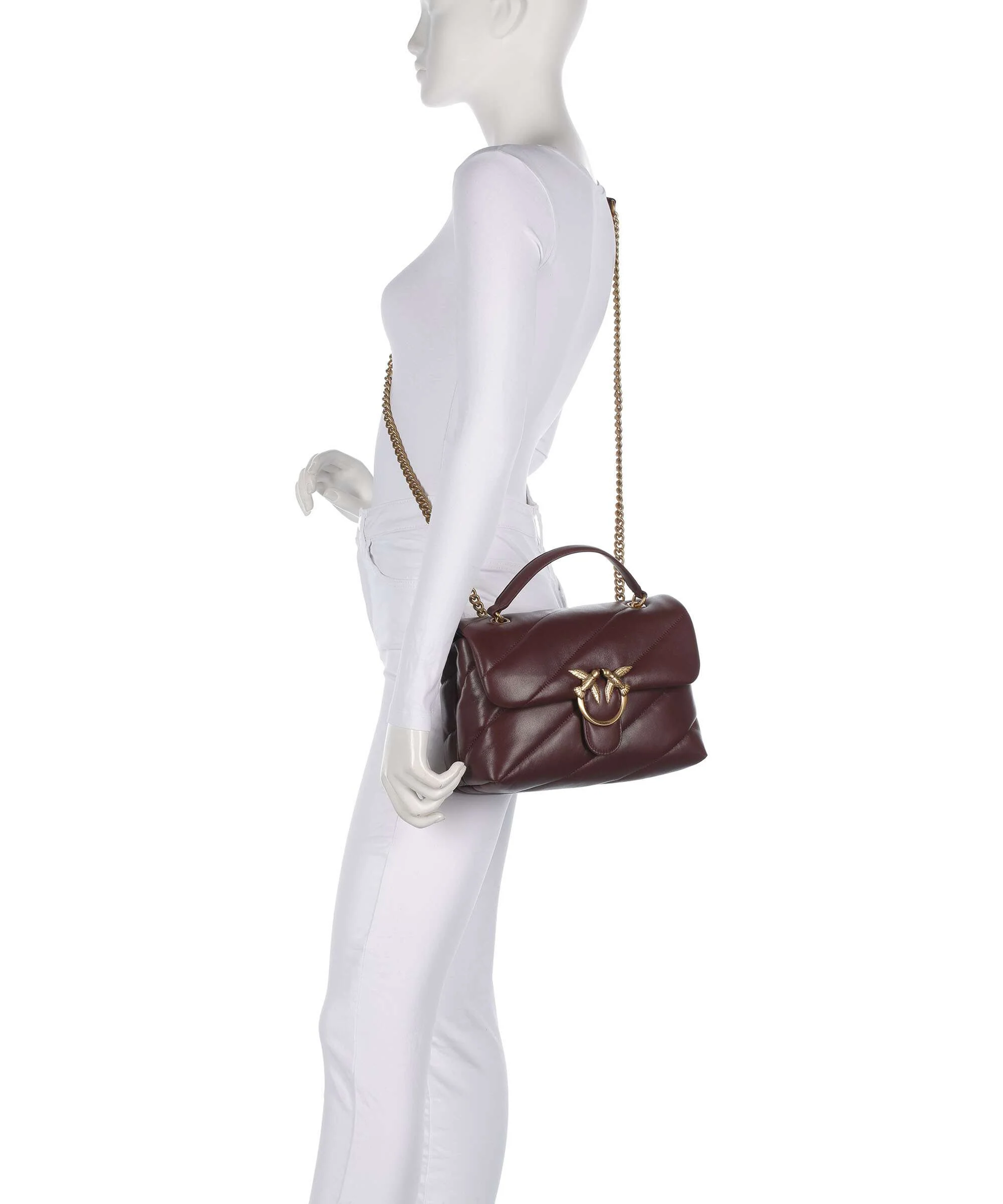 Pinko Love Puff Classic Torba na ramię rosso vino/antique gold - Image 4