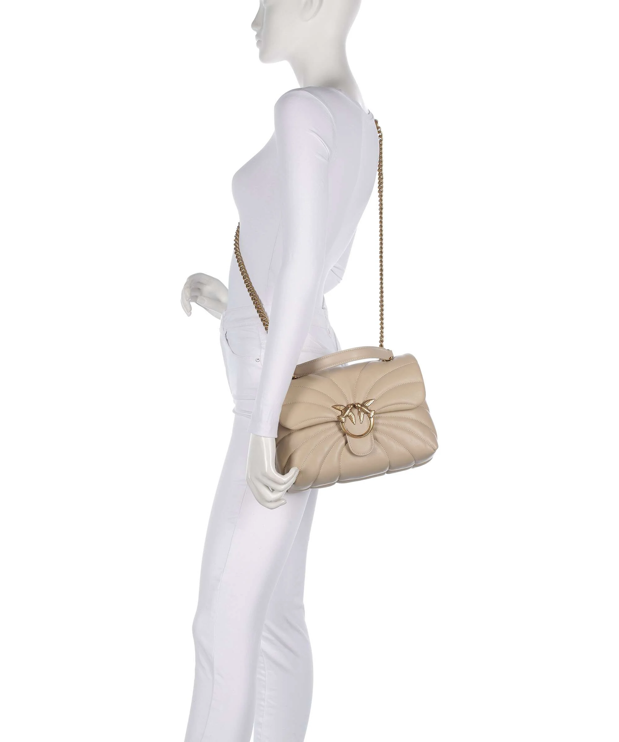 Pinko Love Puff Classic Torba na ramię beige/grigio fumo/antique gold - Image 3