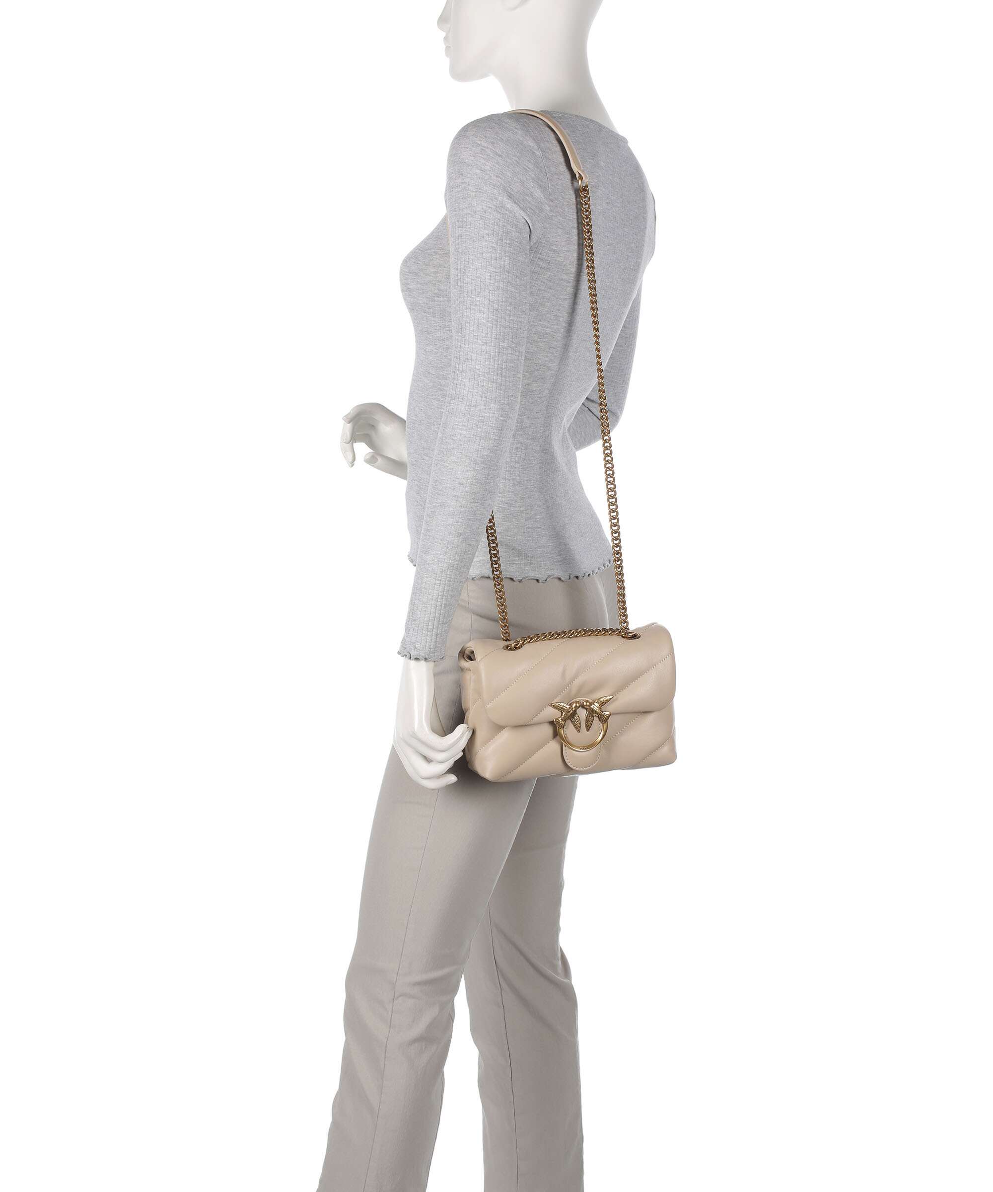 Pinko Love Puff Mini Torba na ramię beige/grigio fumo/antique gold - Image 3