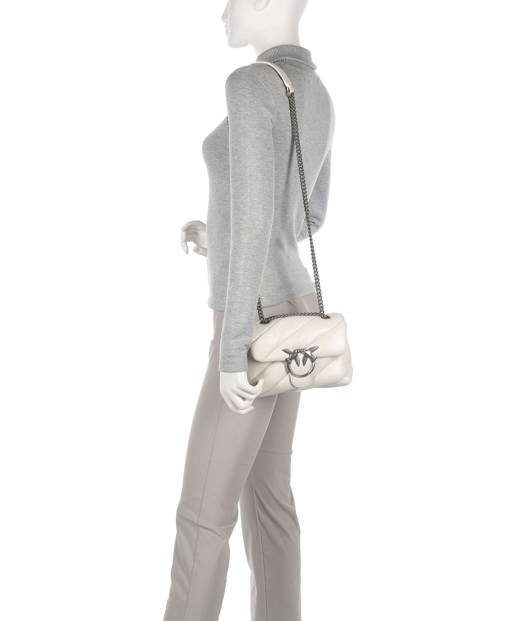 Pinko Love Puff Mini Torba na ramię bianco seta/old silver - Image 3
