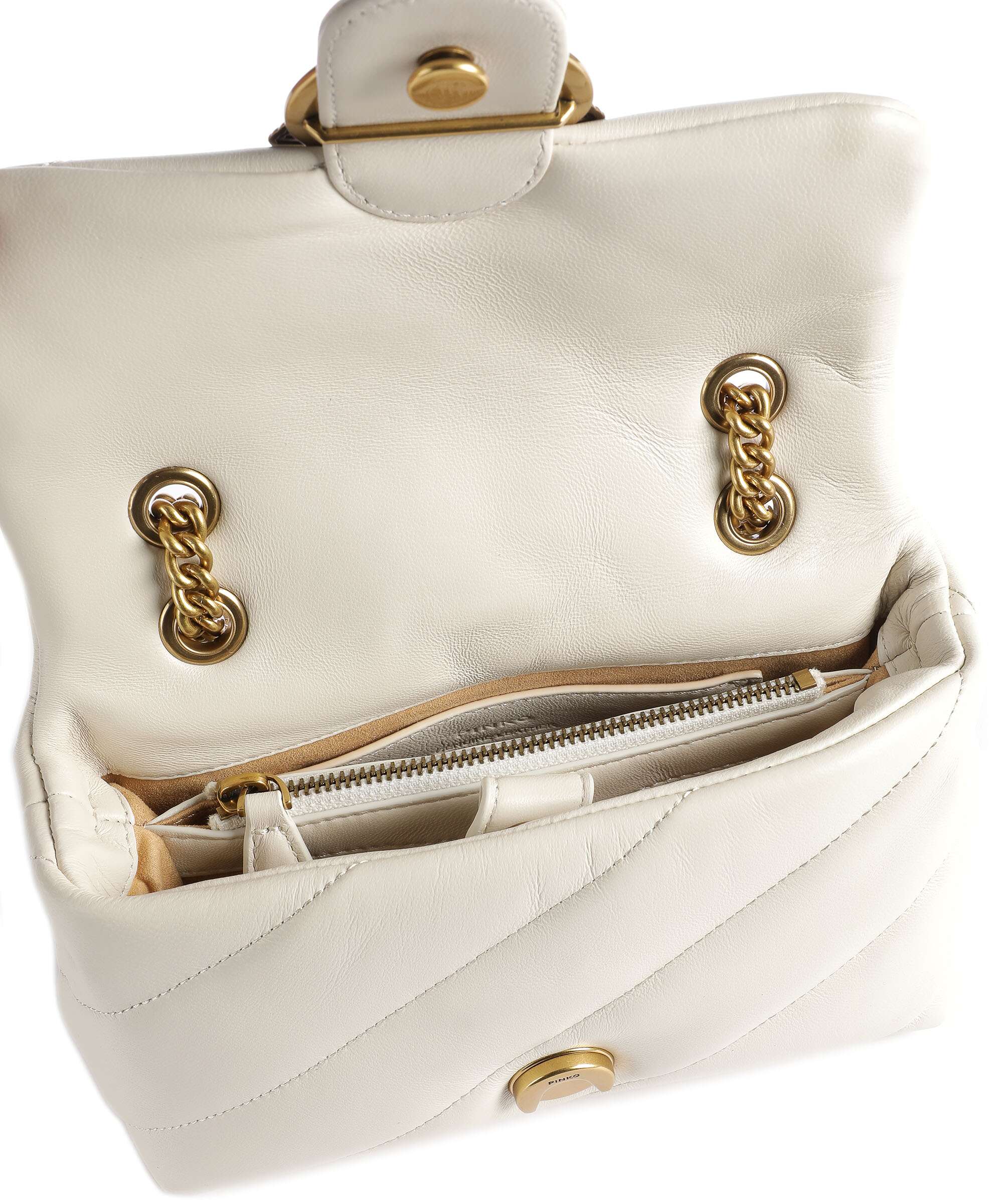 Pinko Love Puff Mini Torba na ramię bianco seta/antique gold - Image 4