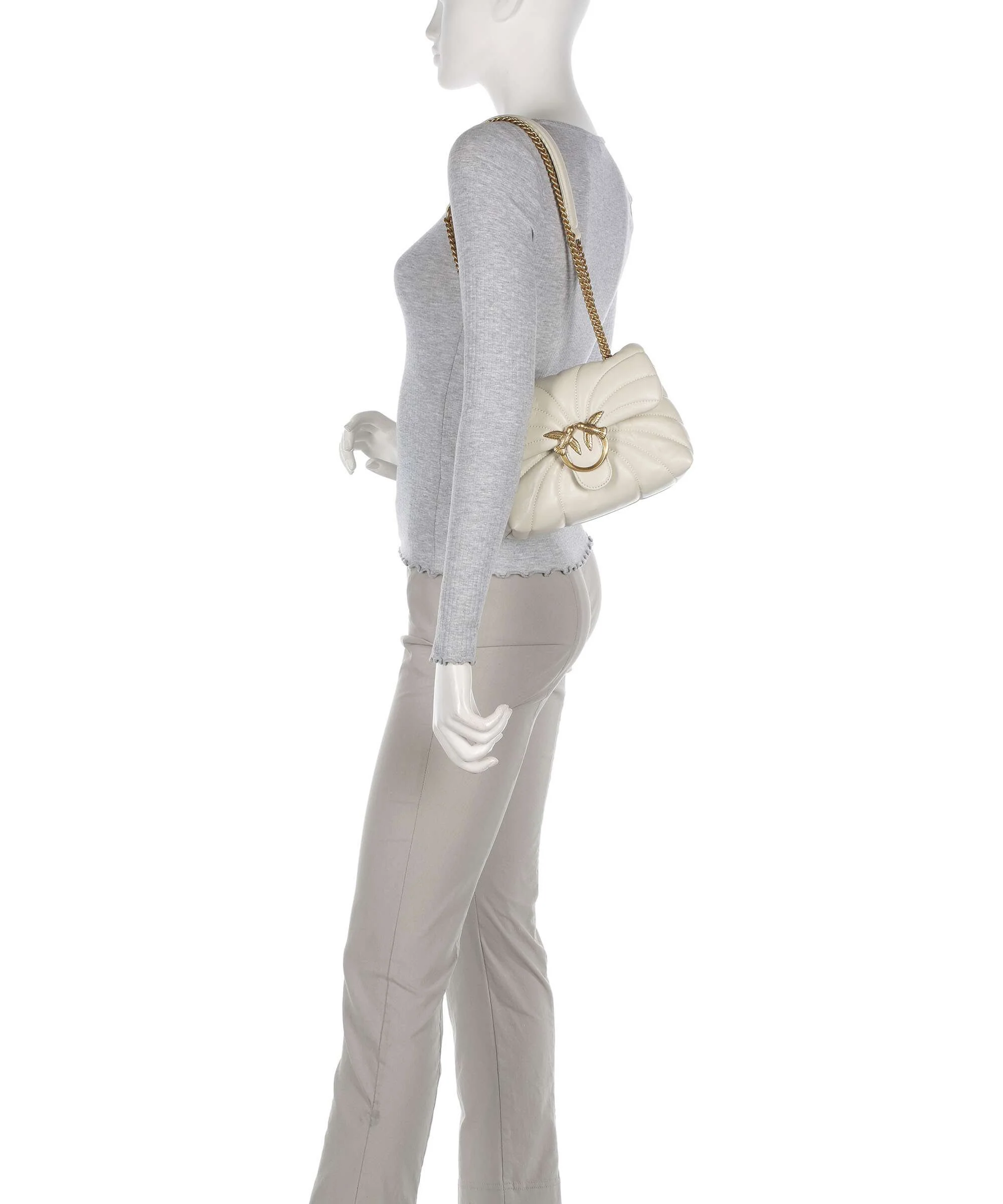 Pinko Love Puff Mini Torba na ramię bianco seta/antique gold - Image 3