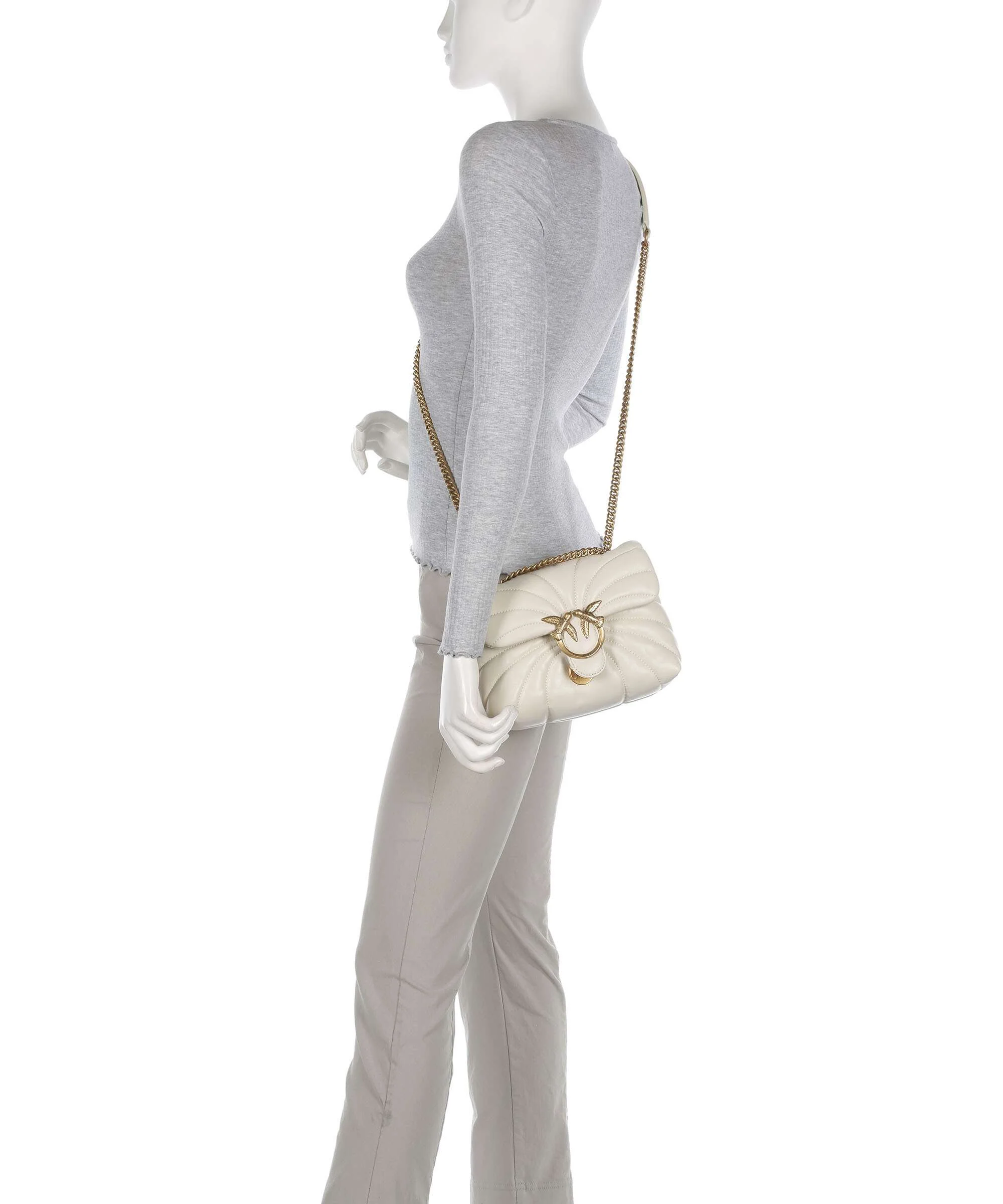 Pinko Love Puff Mini Torba na ramię bianco seta/antique gold - Image 4