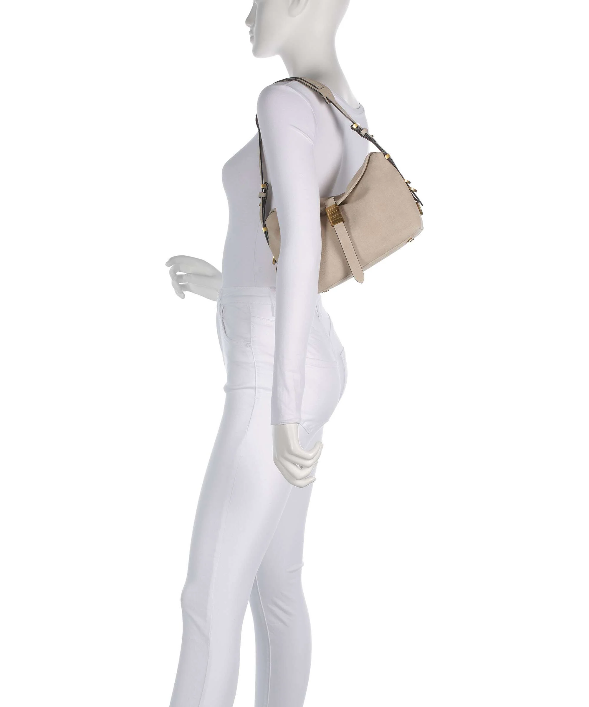 Pinko Saddle Horizontal Mini Torba na ramię beige/grigio fumo/antique gold - Image 3
