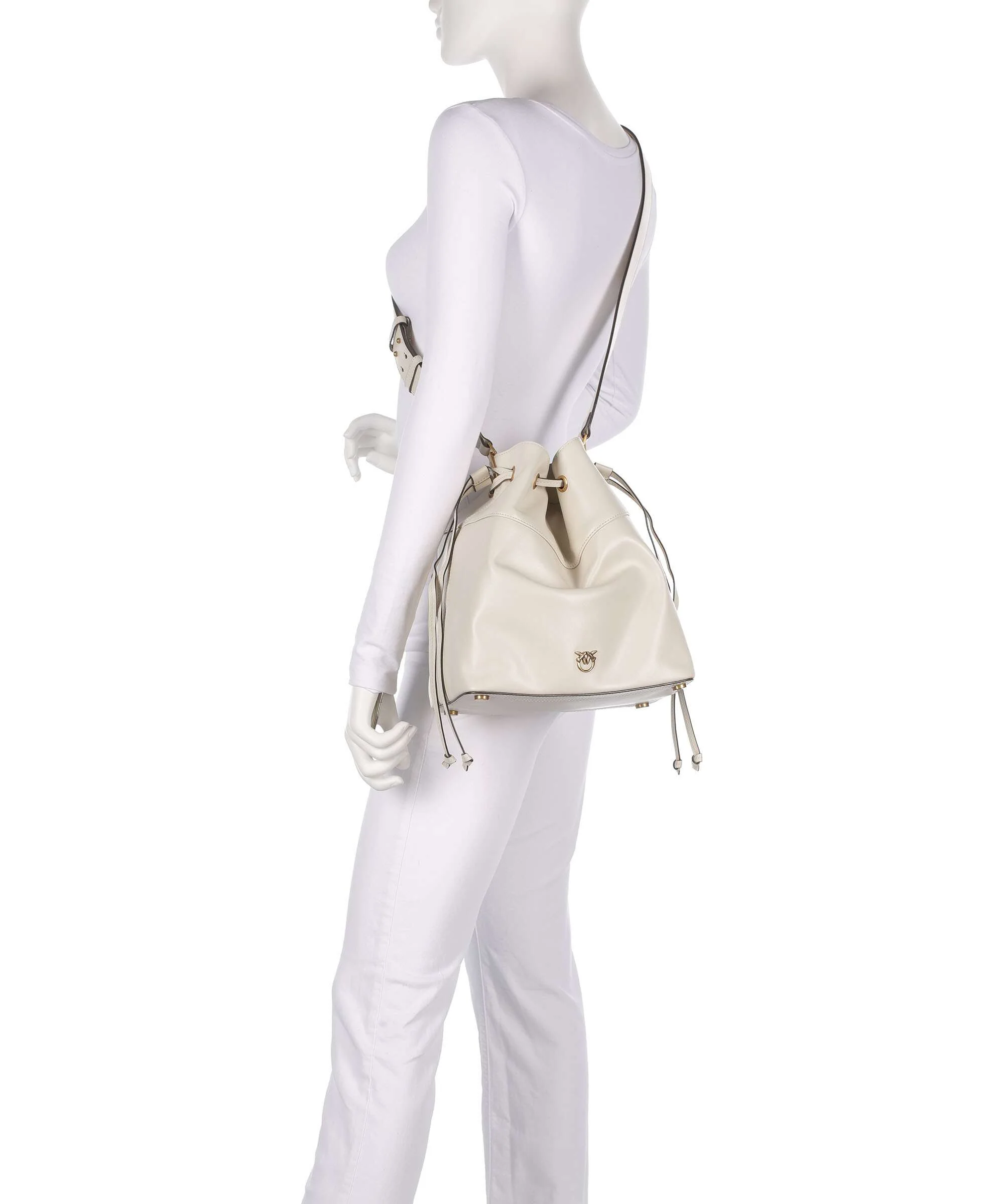 Pinko Secchiello Classic Torebka worek bianco seta/antique gold - Image 3