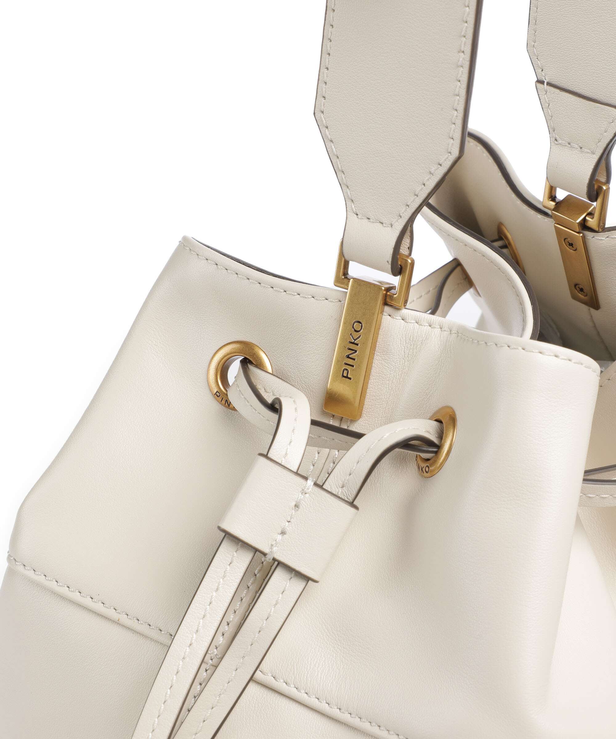 Pinko Secchiello Classic Torebka worek bianco seta/antique gold - Image 4