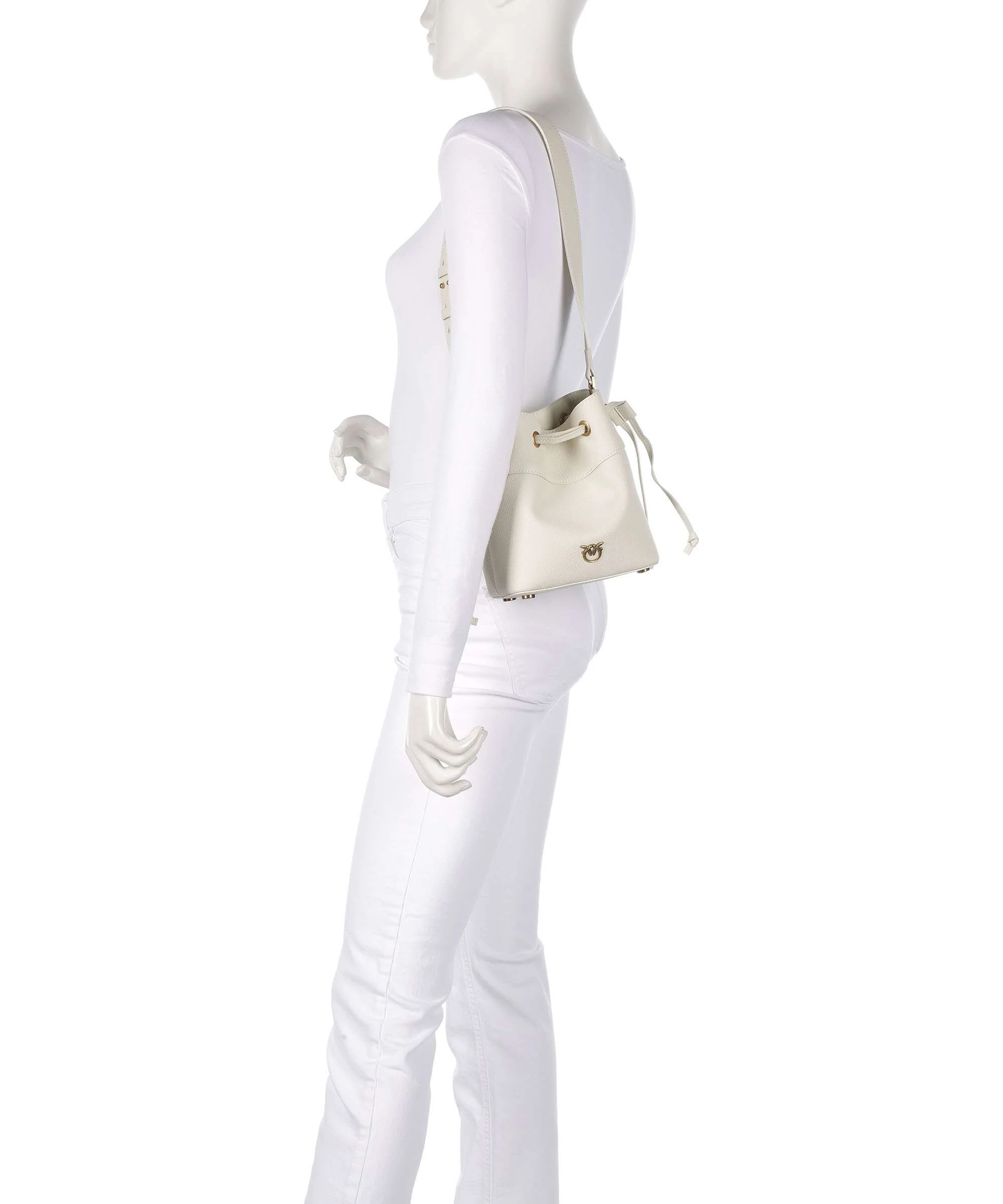 Pinko Secchiello Mini Torebka worek bianco seta/antique gold - Image 3