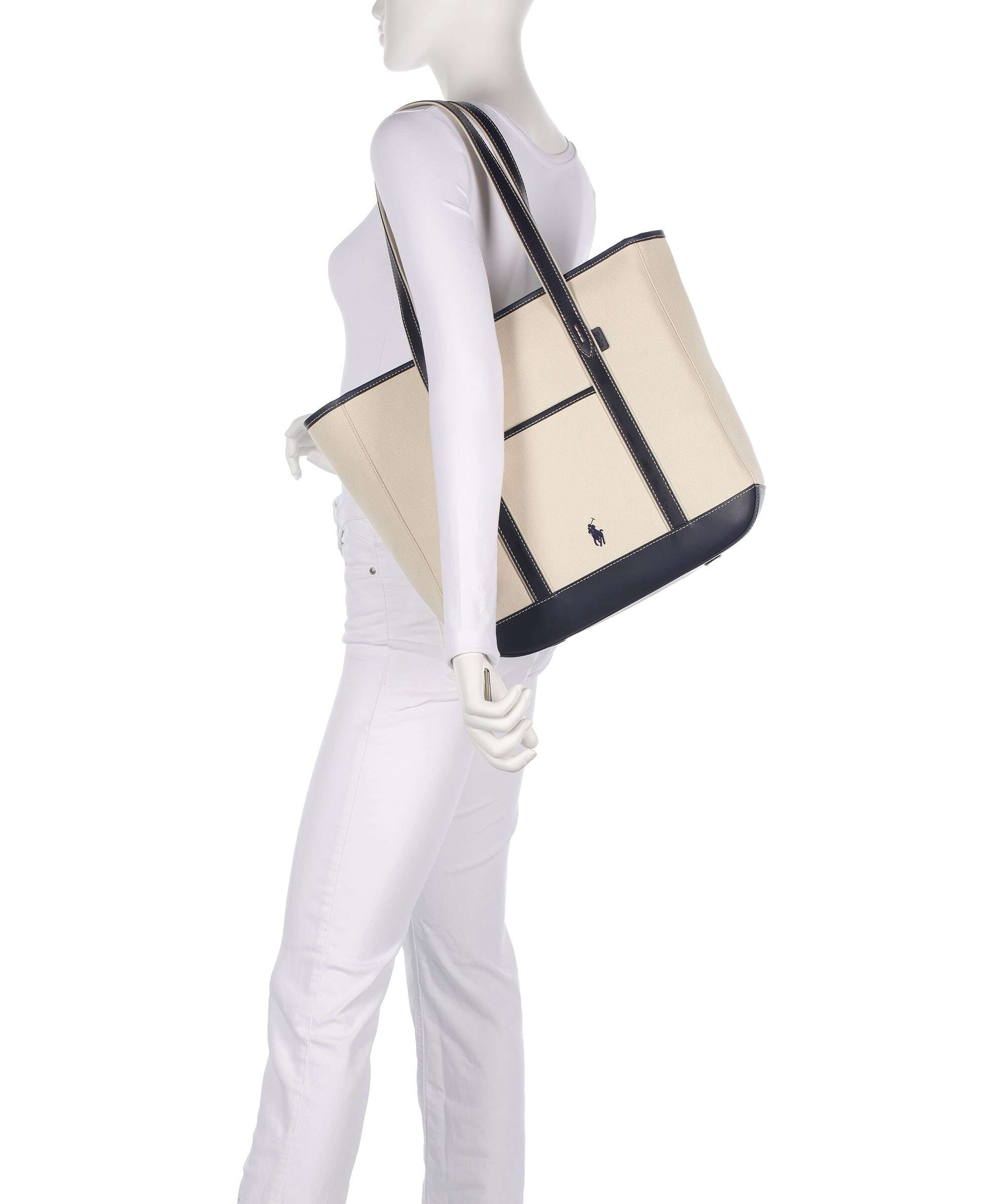Polo Ralph Lauren Canvas Medium Torba na zakupy ecru/navy - Image 3