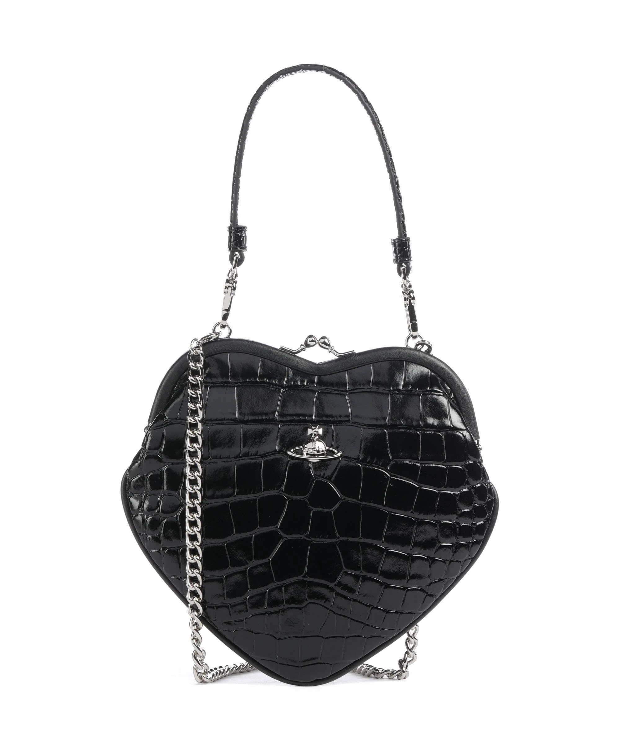 Vivienne Westwood Belle Heart Frame Embossed Croc Torba przez ramię black