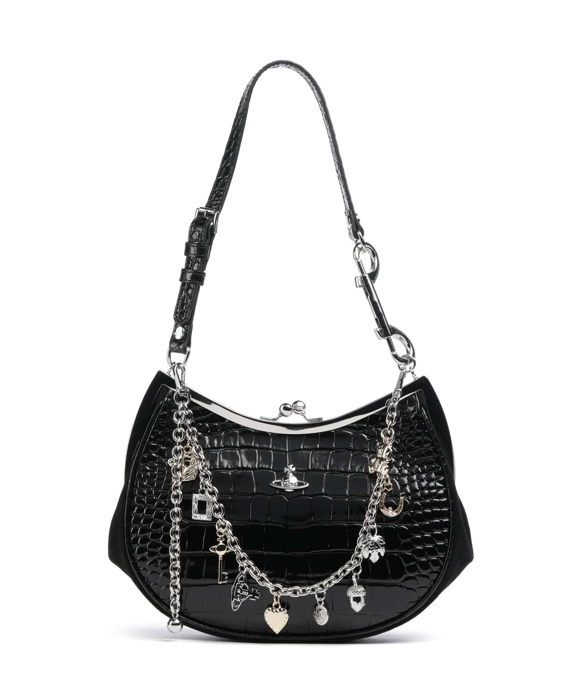 Vivienne Westwood Charm Frame Embossed Croc Torba na ramię black charms