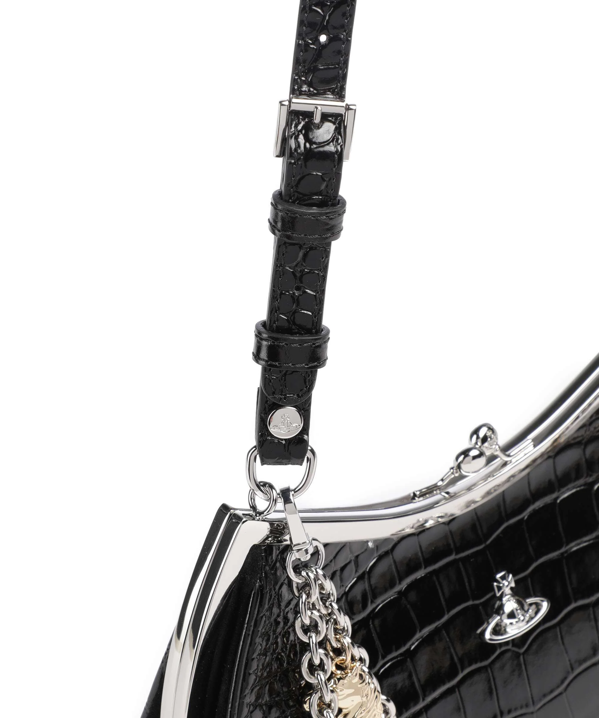 Vivienne Westwood Charm Frame Embossed Croc Torba na ramię black charms - Image 4