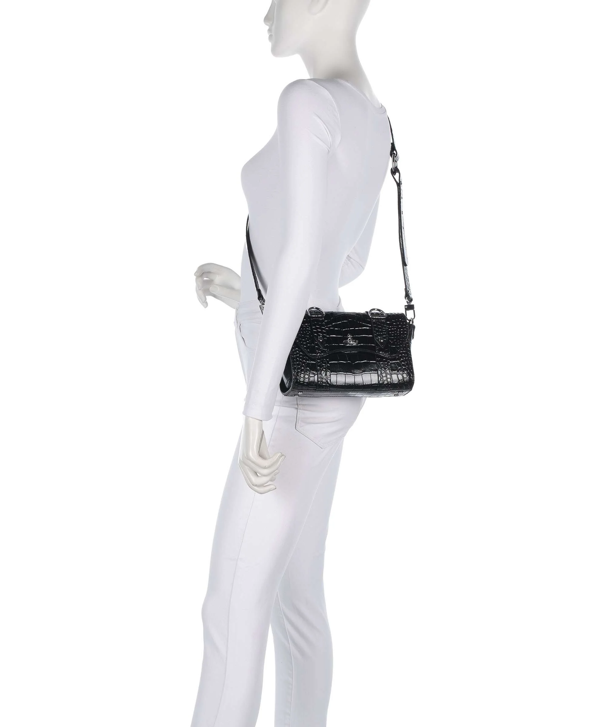 Vivienne Westwood Kimmy Embossed Croc Torba przez ramię black - Image 3